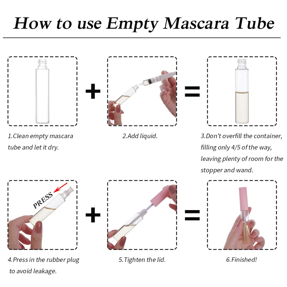 4 Pack 10ml Refillable Empty Mascara Tubes with Brush Wands - DIY Eyelash Serum Containers for Castor Oil, Eyebrow Growth Serum & Coconut Oil - Includes 4 Rubber Inserts & 1 Funnel - Travel Size Beauty Essentials for Home, Salon & On-the-Go - Perfect for Lash Extensions, Eyebrow Care, Natural Oil Storage & Makeup Touch Ups - Great for DIY Beauty Projects, Professional Makeup Artists & Travel-Friendly Skincare