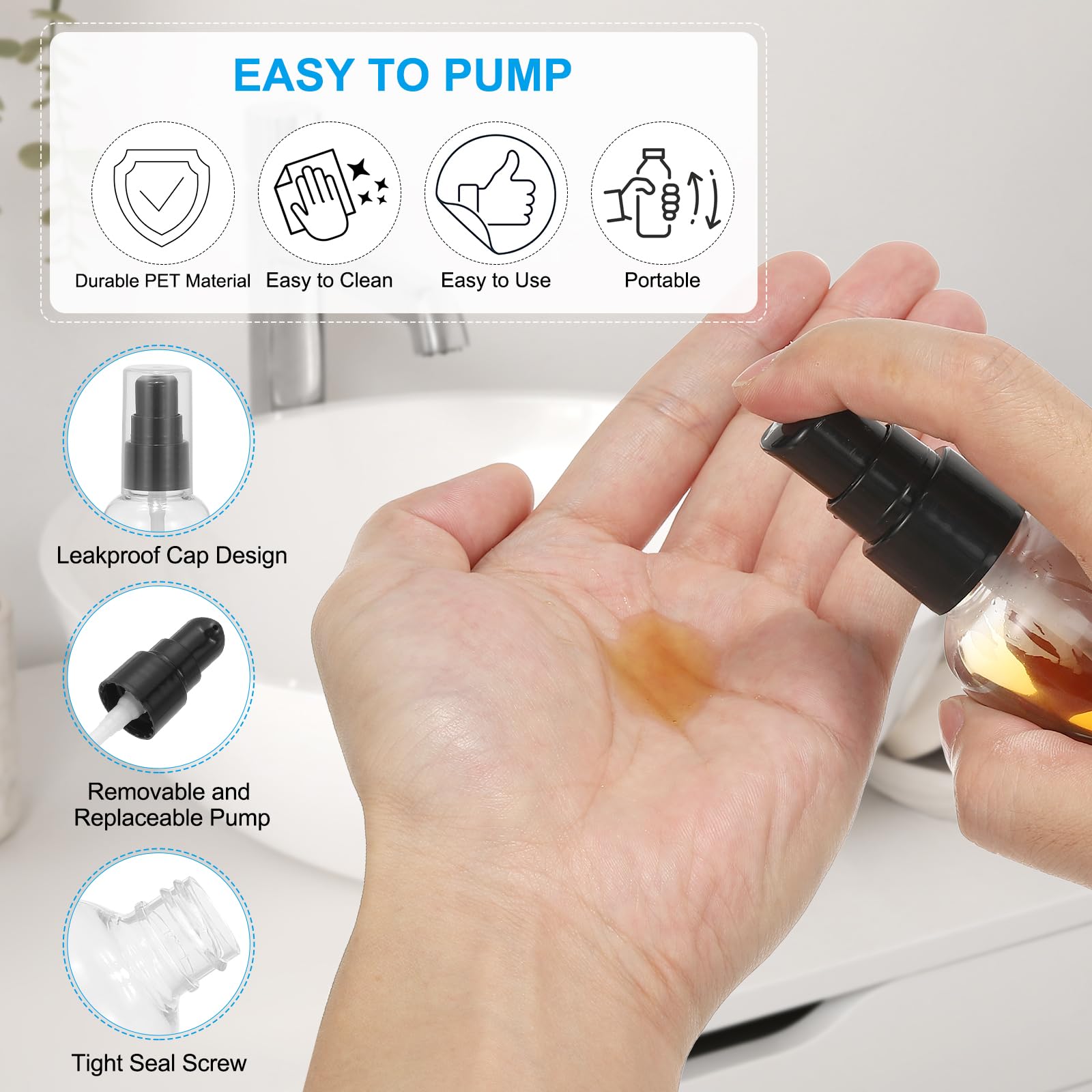 PATIKIL 6-Pack 3.4oz (100ml) Leak Proof Travel Pump Bottles - Refillable Clear Squeeze Dispenser for Shampoo, Lotion, Cream & Toiletries | Perfect for Air Travel, Gym, Camping & Home Use