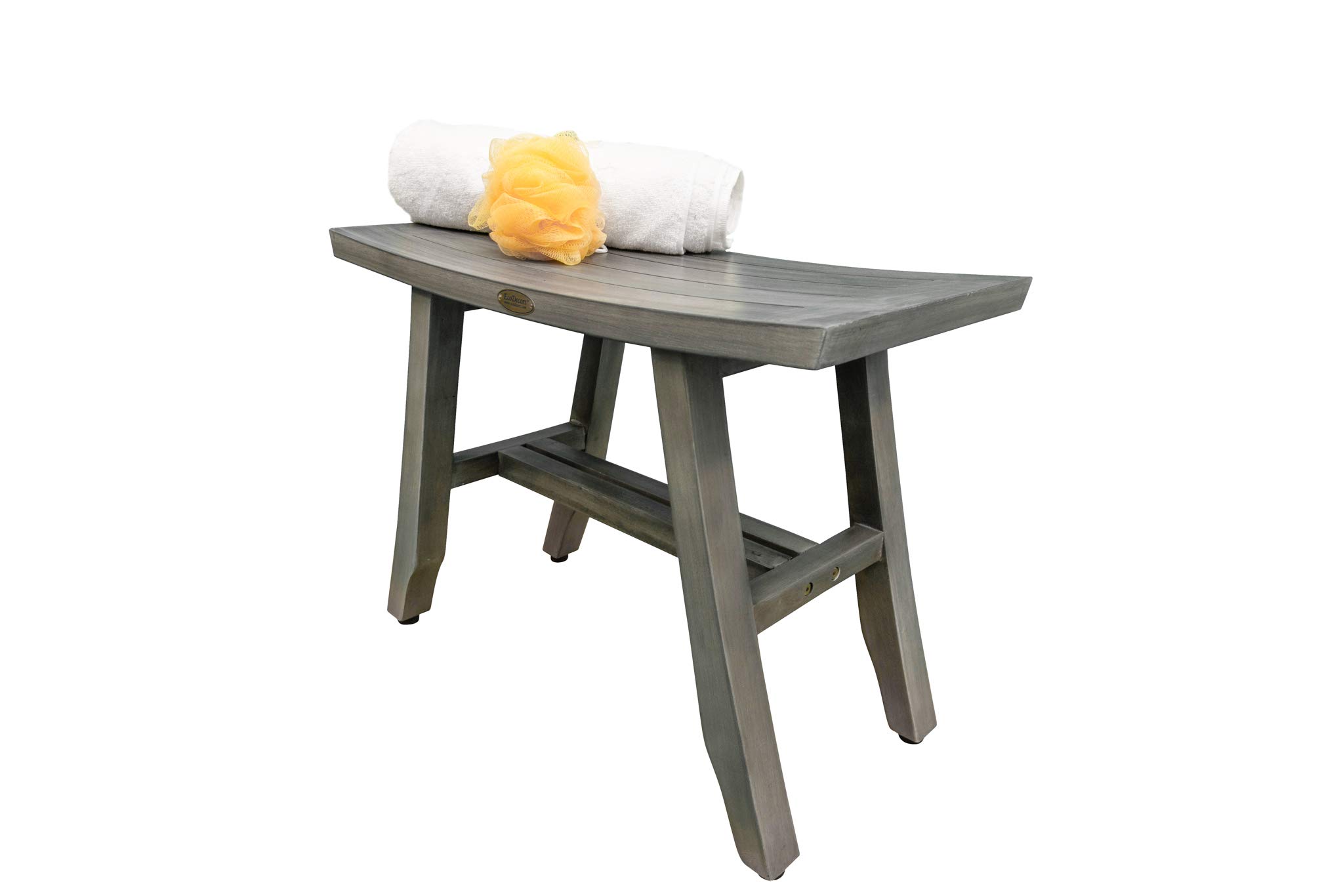 Waterproof Teak Shower Bench - 24 Inch Gray Stool for Bathroom Safety & Storage