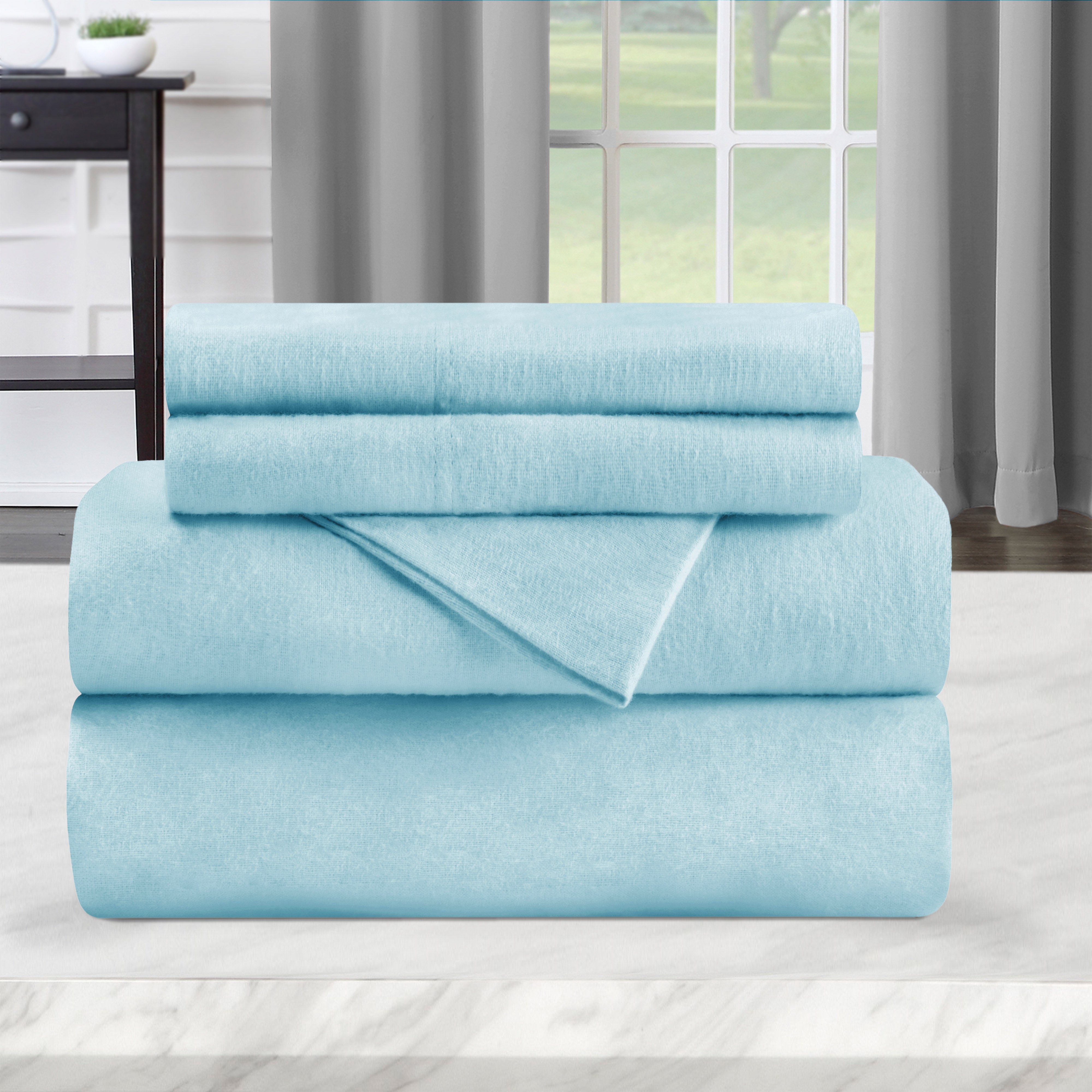 Premium Flannel Cotton Bed Sheet Set - Deep Pocket, Modern Solid Design - Perfect for Cozy Winter Nights & Home Decor