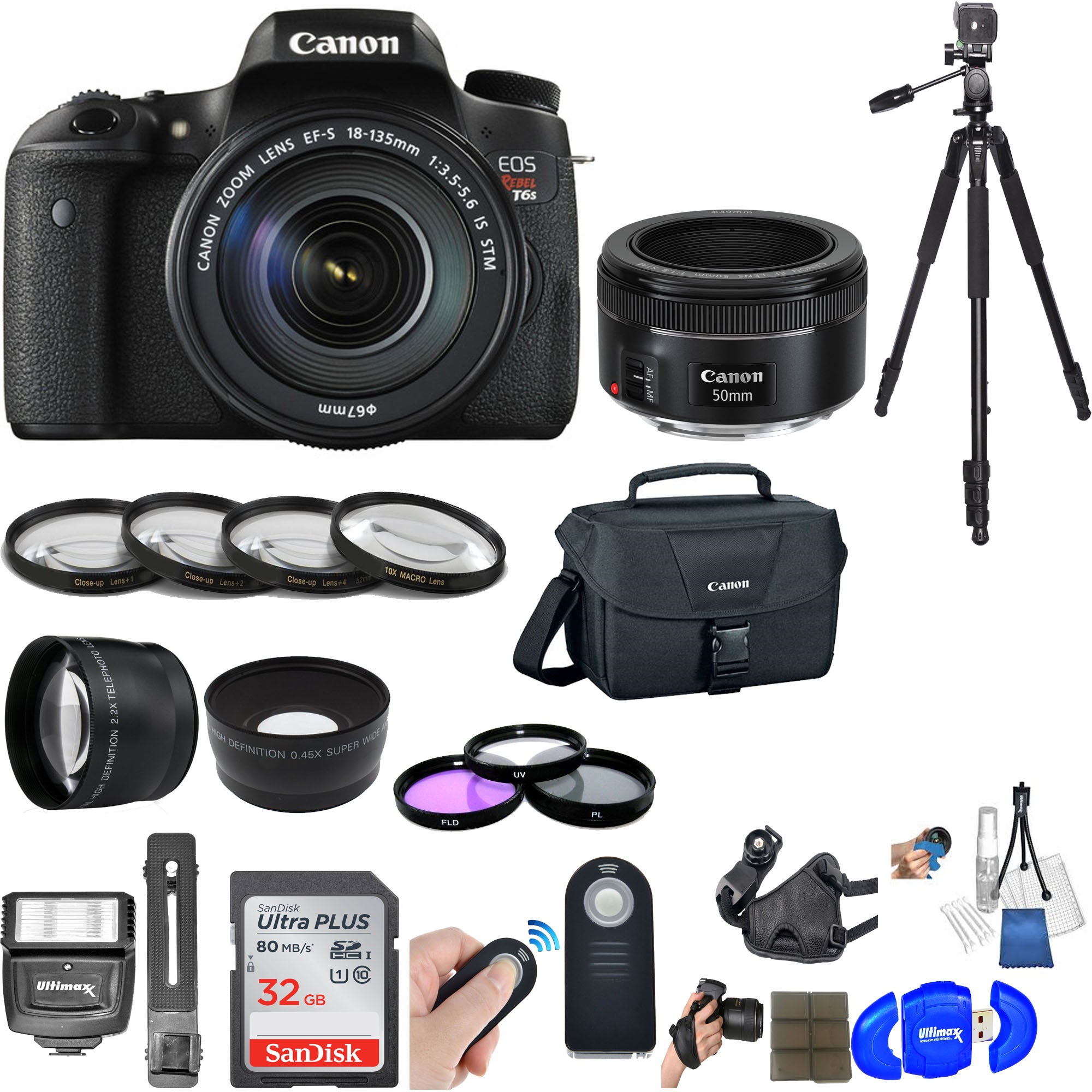 Canon EOS Rebel T6s DSLR Camera with 18-135mm & EF 50mm Lens Kit - Professional Photography Bundle for Travel, Portraits & Events