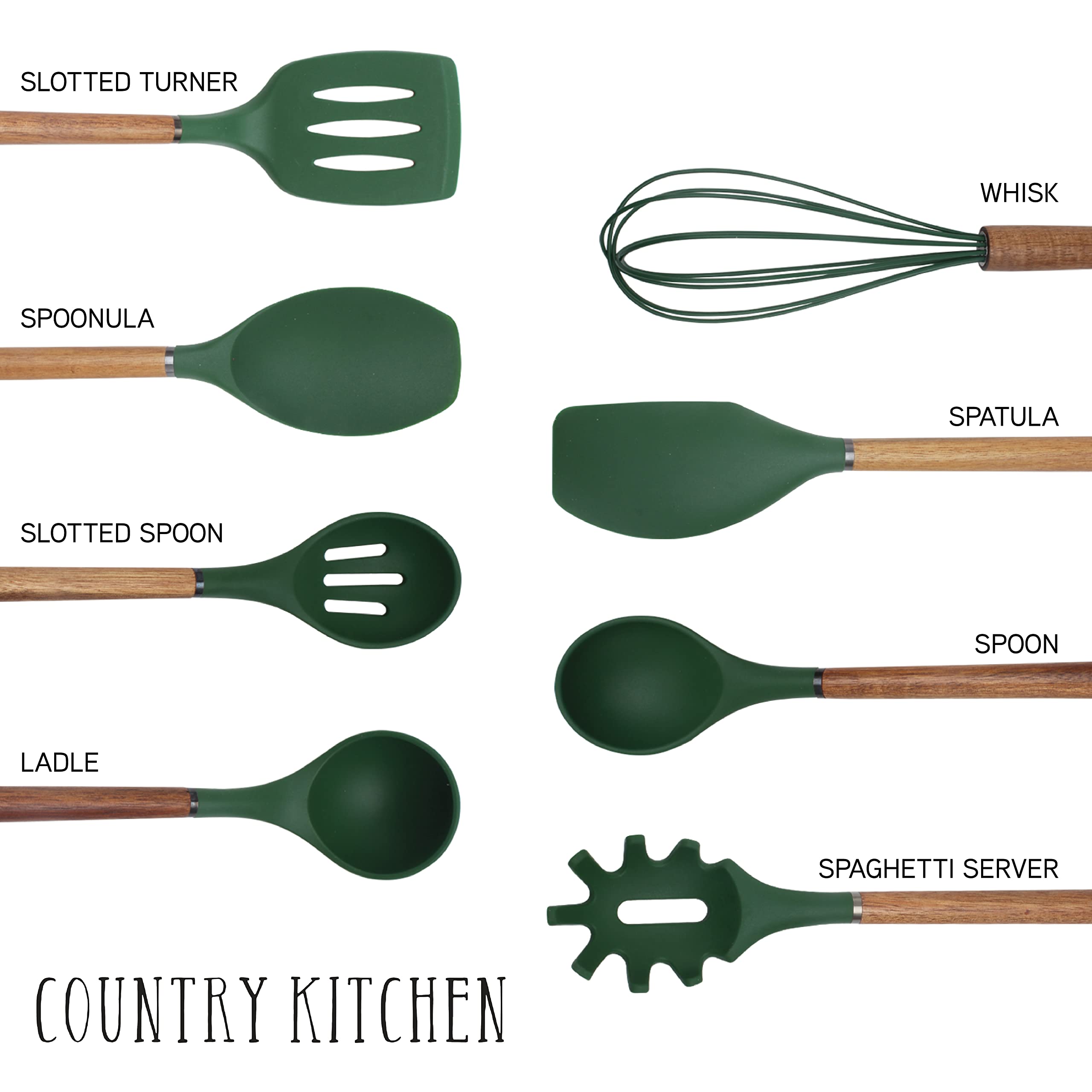 Non-Stick Silicone Cooking Utensil Set with Wooden Handles - 8-Piece Kitchen Tool Set for Baking, Frying & Stirring - Heat Resistant & Dishwasher Safe - Perfect for Home Chefs & Baking Enthusiasts