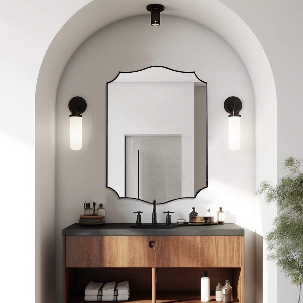 Contemporary Scalloped Rectangle Wall Mirror with Stainless Steel Frame - Elegant Home Decor for Living Room, Bedroom & Entryway