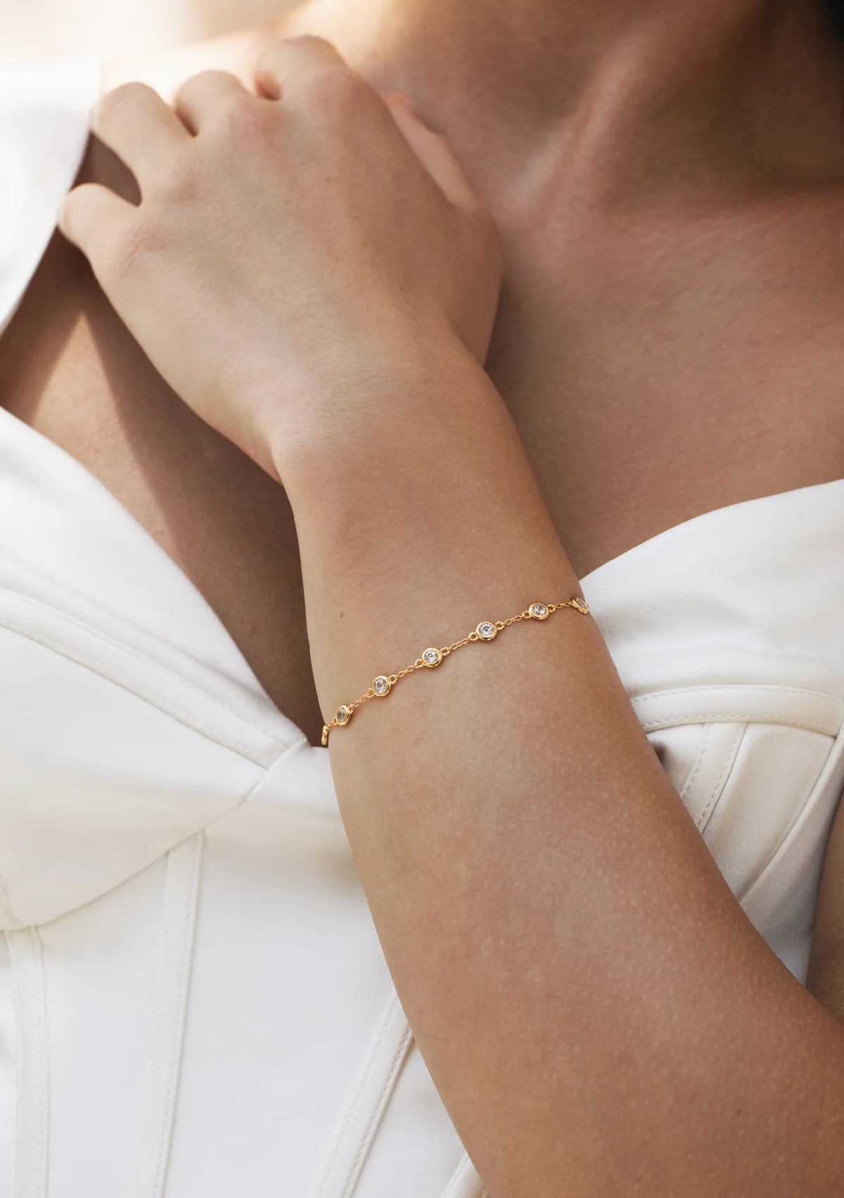 Lola Knight Kennedy Bezel Set Crystal Bracelet - 18K Gold Plated Women's Jewelry for Parties, Weddings & Special Occasions