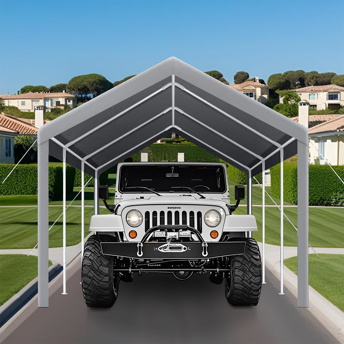 GARVEE 13'x25' 200G Heavy Duty Waterproof Carport Cover Replacement - UV Protected Shelter Tarp for Garage, Tent & Outdoor Use (Grey, Top Only, No Frame)