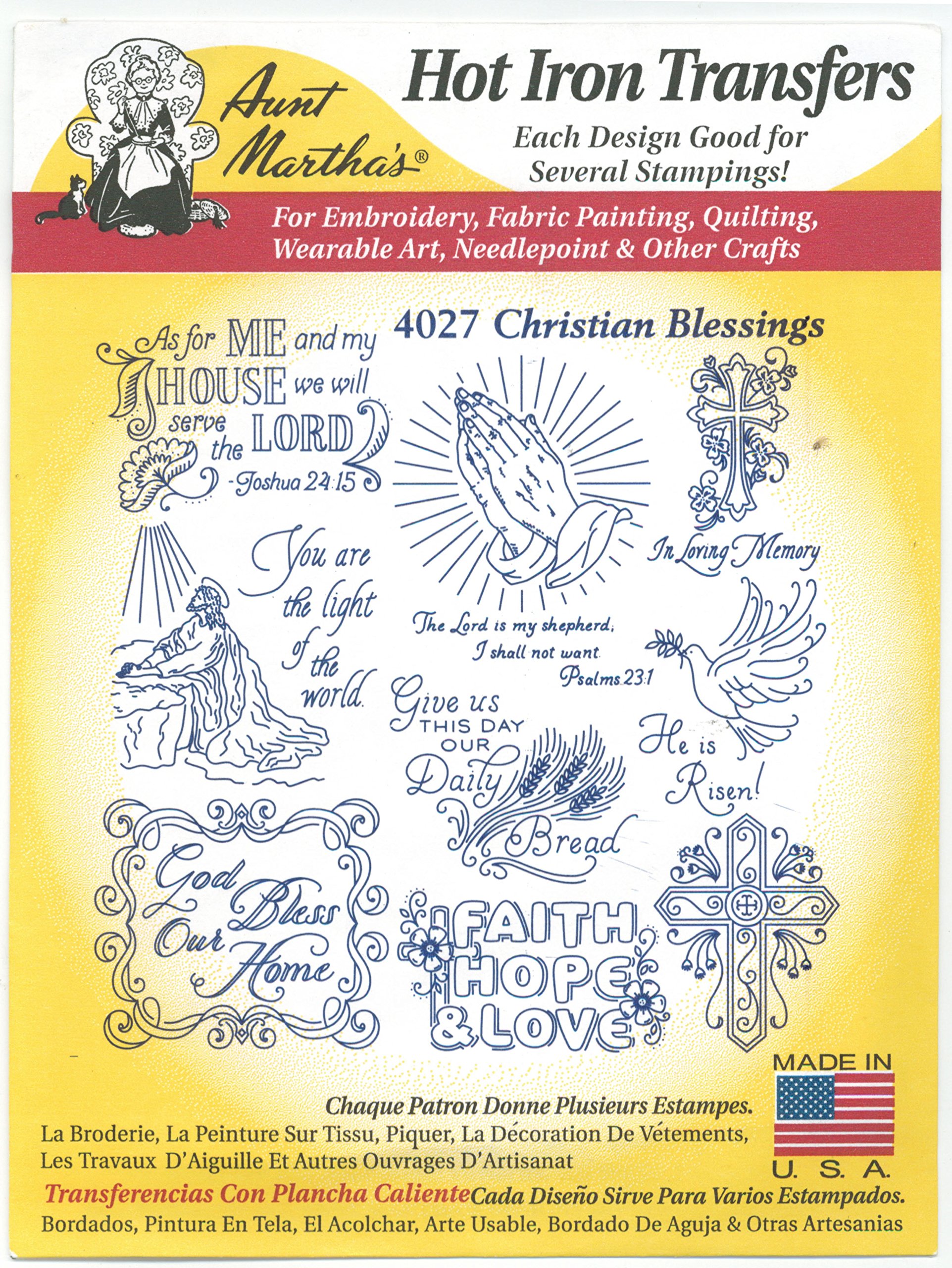Aunt Martha's Christian Blessings Hot Iron Embroidery Transfer Patterns - DIY Religious Home Decor & Gift Ideas for Holidays & Special Occasions