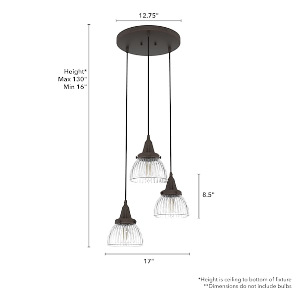 Hunter Cypress Grove 3-Light Round Chandelier in Onyx Bengal - Modern Black Ceiling Light Fixture for Dining Room, Bedroom, or Living Room Decor