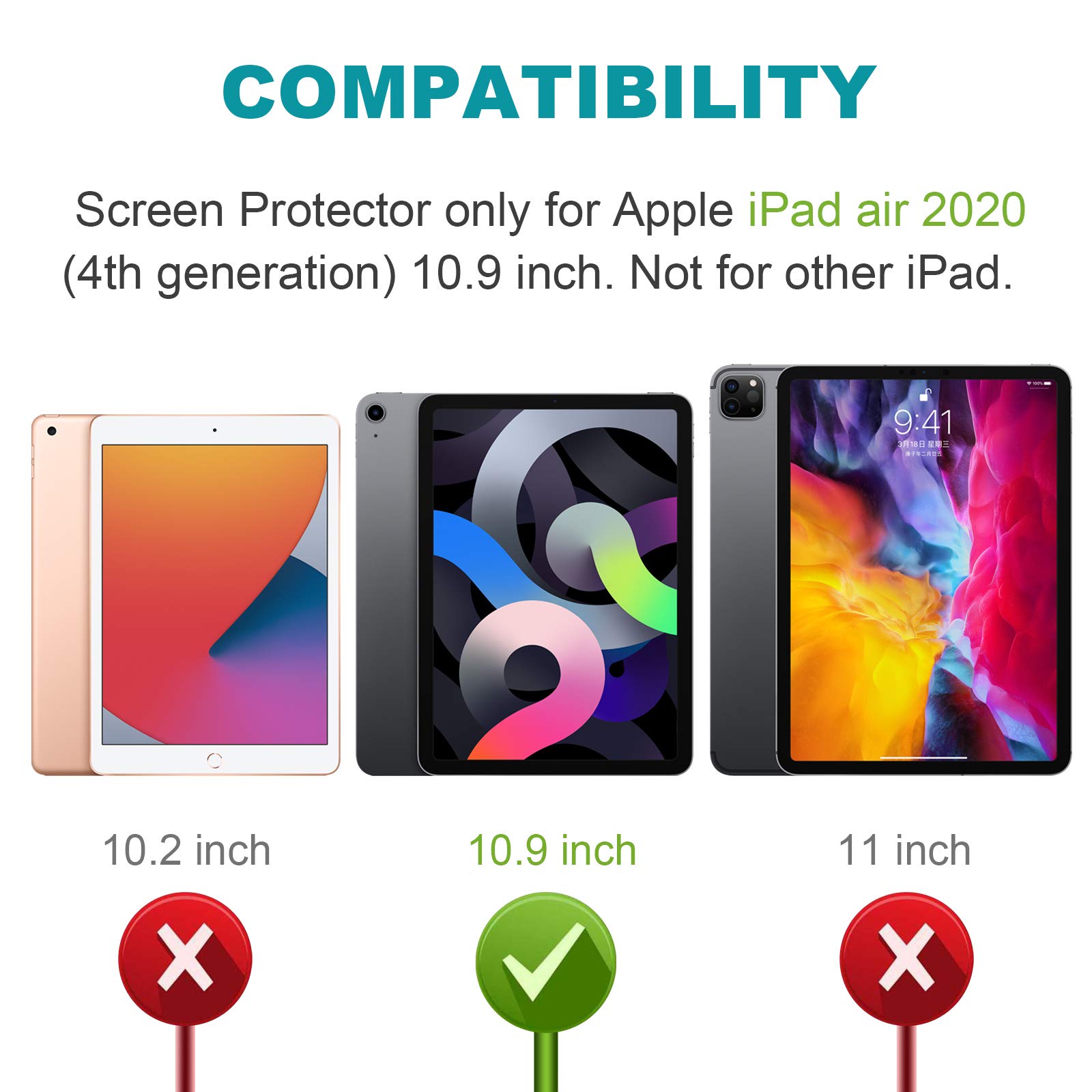 Coolpow iPad Air 4 Screen Protector 2-Pack - Tempered Glass for iPad Air 10.9