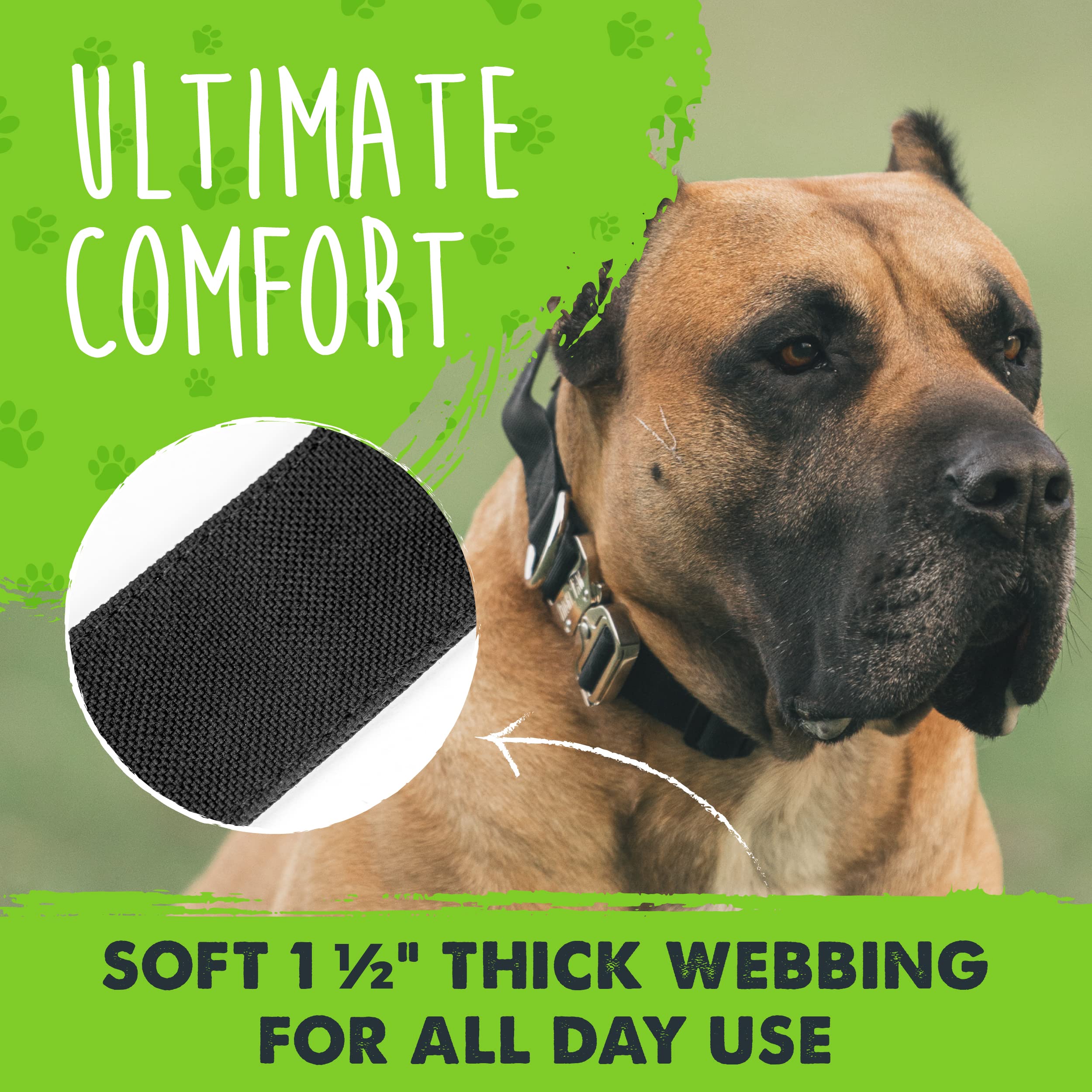 Mighty Paw Heavy Duty Tactical Dog Collar with Metal Buckle - Weatherproof Polyester Training Collar for All Dog Breeds - Durable Handle Design (Black) - Perfect for Outdoor Adventures, Hiking & Daily Walks