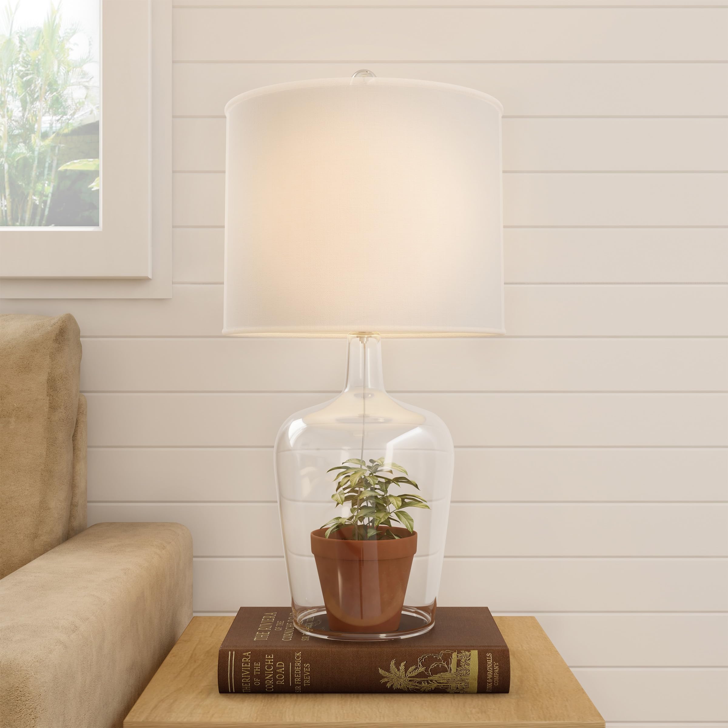 Lavish Home Glass Cloche Table Lamps Set of 2 - Modern Farmhouse LED Accent Lights for Bedroom, Living Room & Office Decor - Perfect for Reading Nooks, Nightstands & Coffee Tables