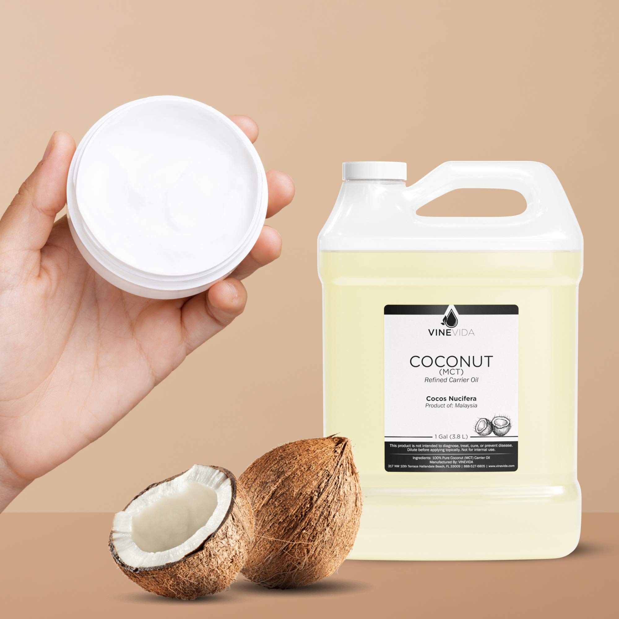 VINEVIDA Pure MCT Coconut Oil - 1 Gallon Bulk Undiluted Carrier Oil for Skin Care, Soap Making & Candle Making | 8 lbs Natural MCT Oil for DIY Beauty Products, Hair Care & Massage Therapy