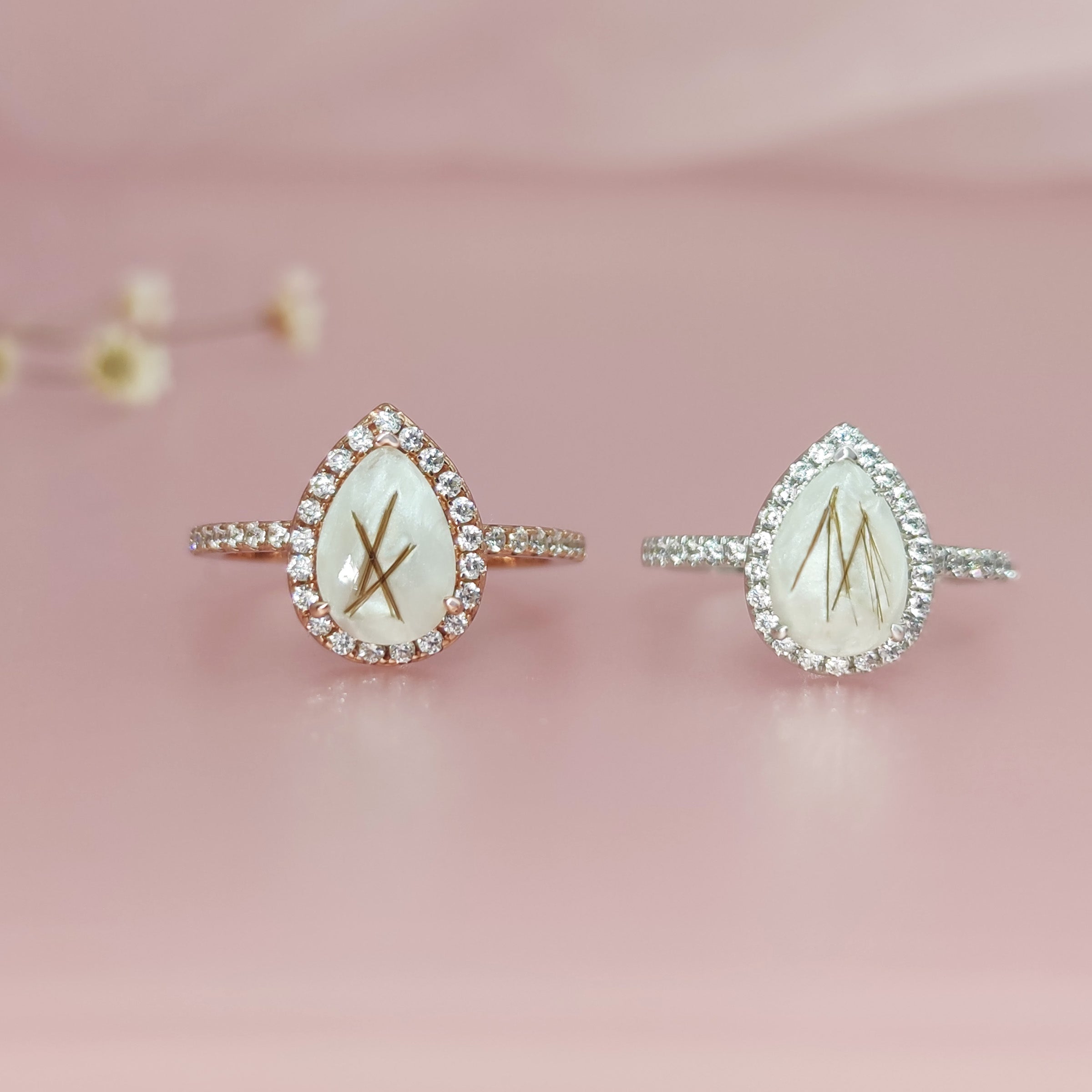 Solid Gold Teardrop Pet Hair & Fur Halo Ring - Elegant Jewelry for Pet Lovers, Perfect for Memorial Keepsakes & Special Occasions