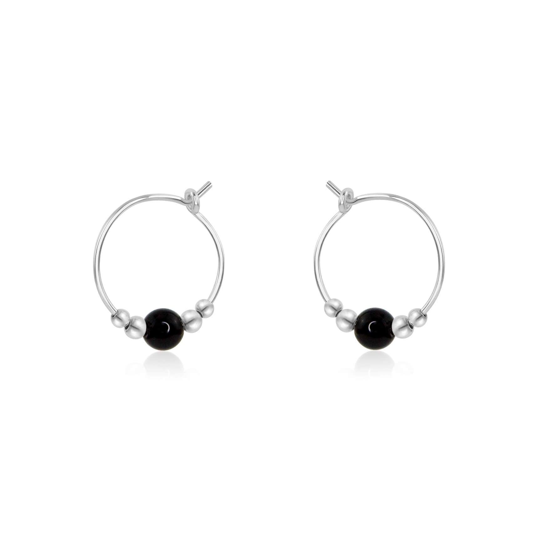 Black Tourmaline Beaded Hoop Earrings for Women - Tiny Adjustable Crystal Healing Jewelry for Protection & Positive Energy - Perfect for Everyday Wear, Meditation & Spiritual Gifts