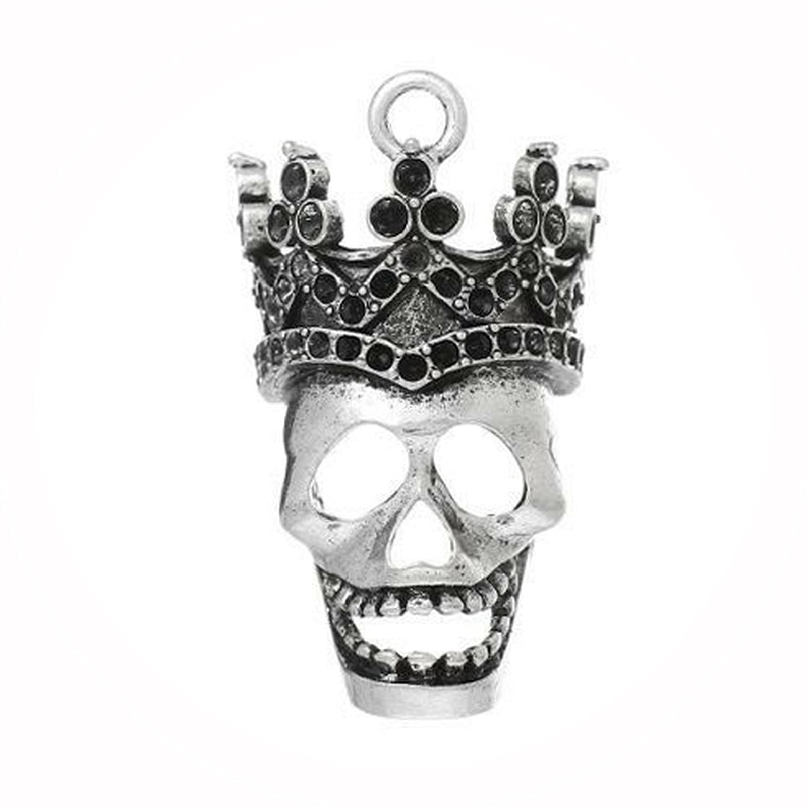 Skull with Crown Charm Pendant Necklace - Gothic Jewelry for Women & Men - Perfect for Halloween, Punk Fashion & Gift Giving