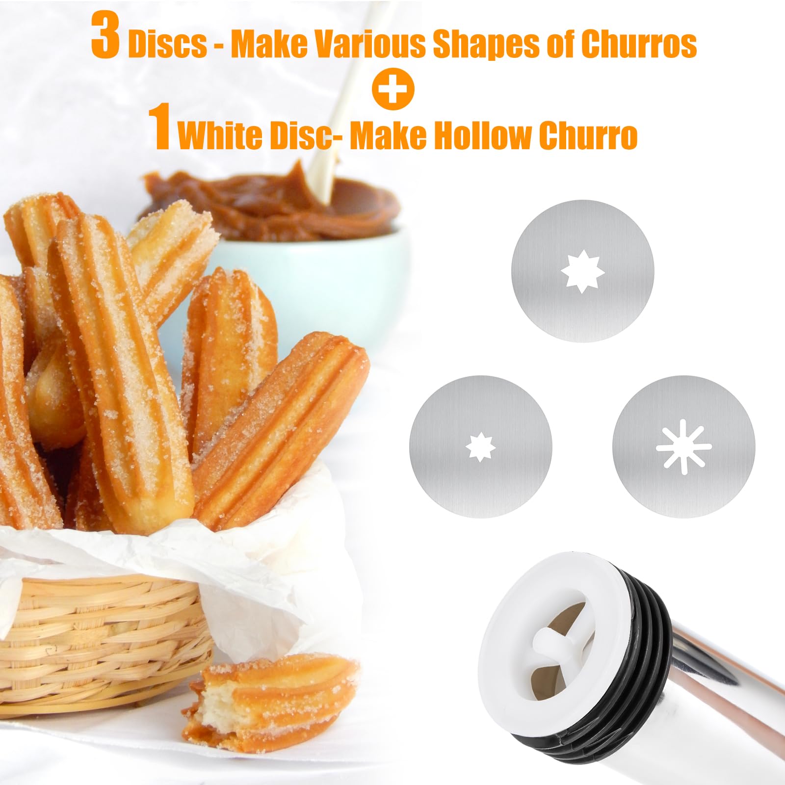 Stainless Steel Churro Maker Kit with 4 Nozzles, Piping Bag & Cleaning Brushes - Professional Churro Machine for Homemade Spanish Donuts - Perfect for Parties, Gifts & Family Baking Fun