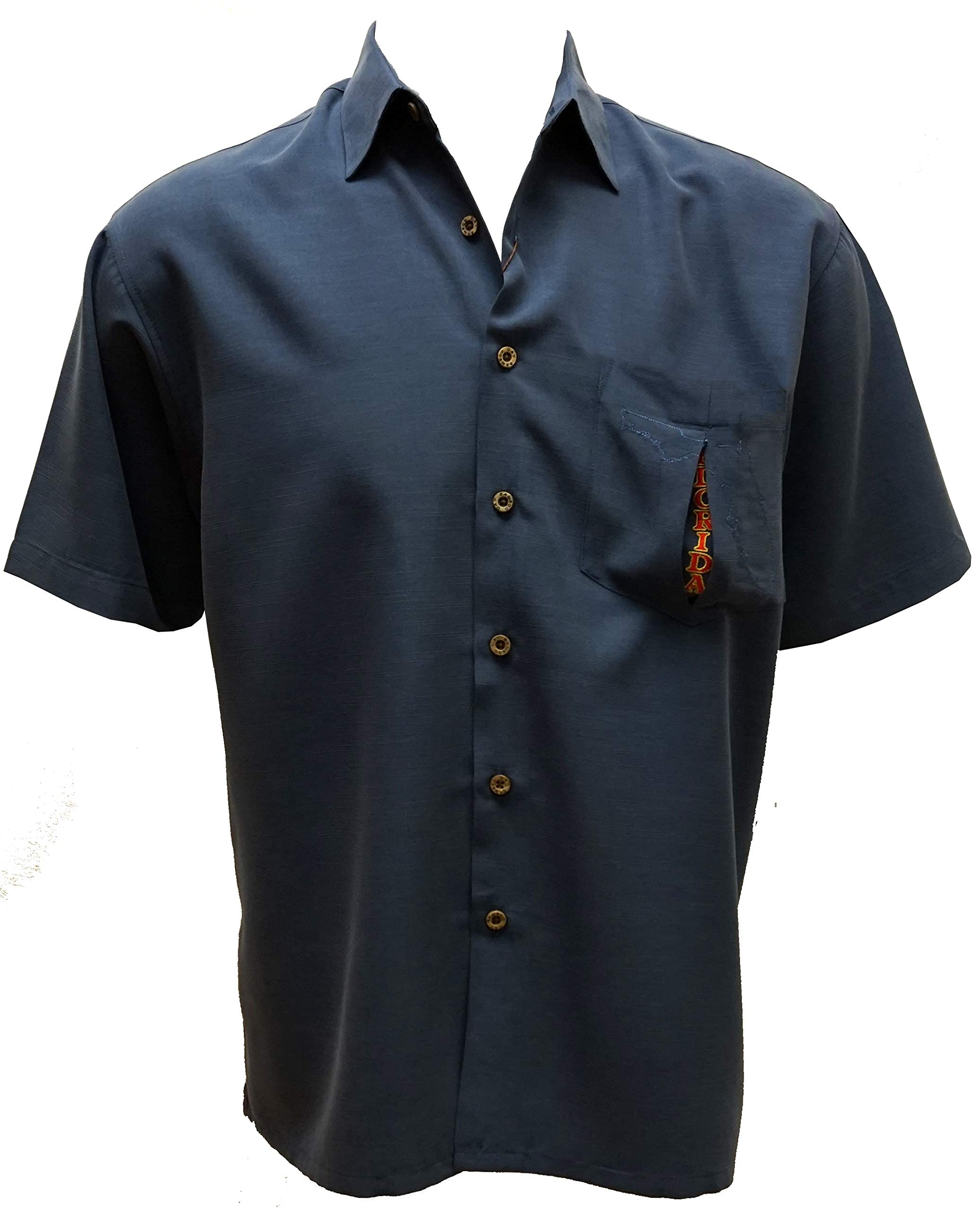 Bamboo Cay Men's Short Sleeve Camp Shirt with Florida Embroidery - Casual Summer Beachwear & Tropical Vacation Shirt