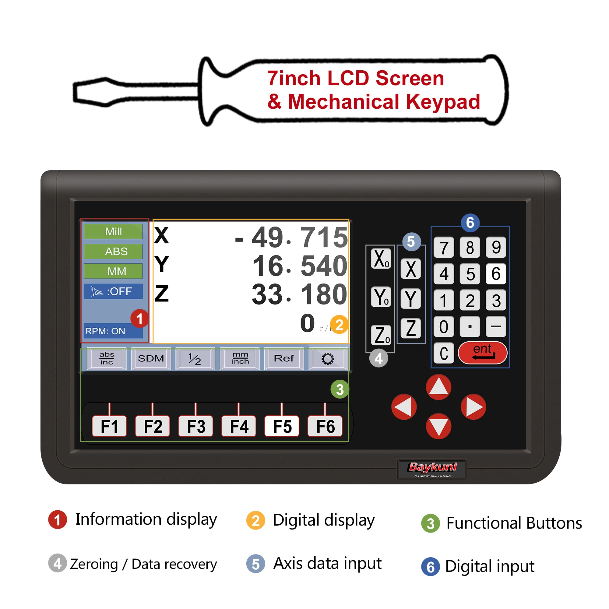 3 Axis DRO LCD Digital Readout Display with Metal Shell - Precision Measuring Tool for Bridgeport Mill, Milling & Lathe Machines | Includes D80M-3V RPM Hall Sensor | Ideal for Metalworking, CNC Machining & Industrial Applications