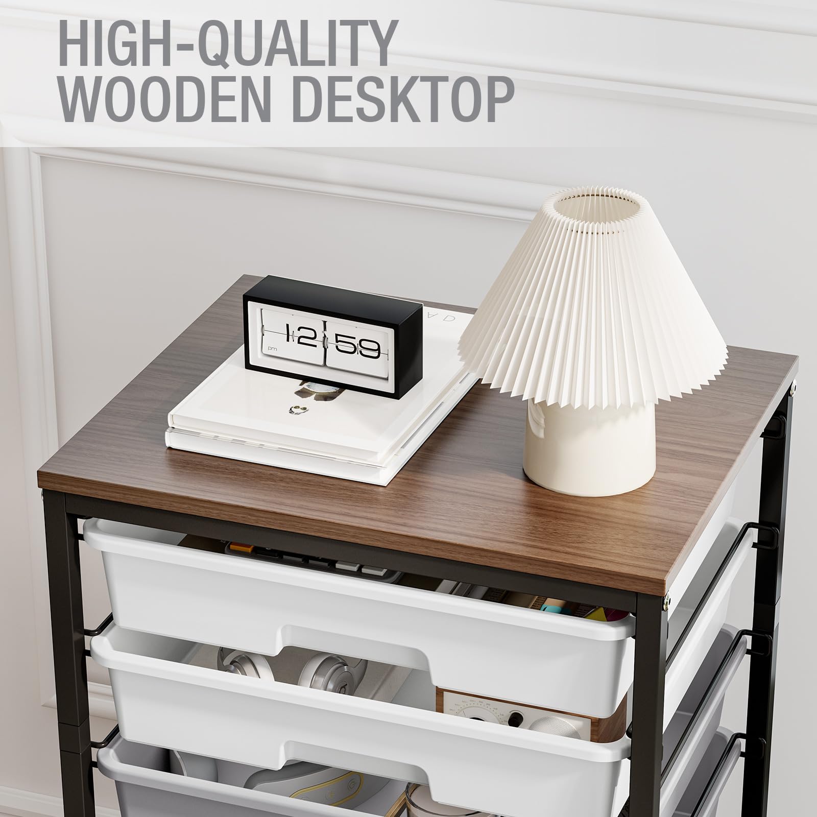 8-Drawer Rolling Storage Cart with Wooden Top - Mobile Organizer for Office, Classroom & Craft Storage