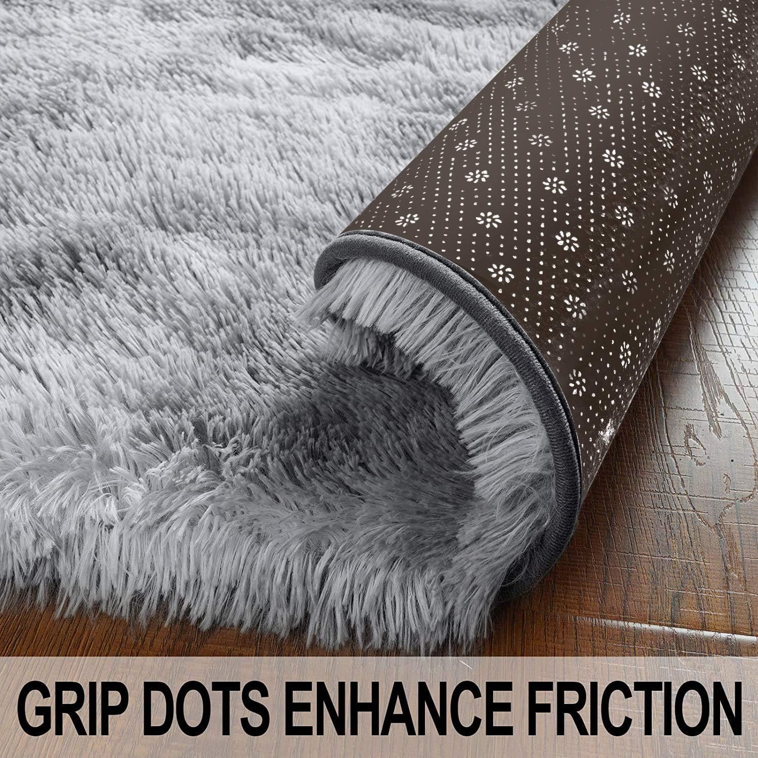 Soft and Fluffy Shaggy Rug for Living Room and Bedroom - Modern Grey White Faux Fur Carpet 47x63 Inch - Cozy Home Decor for Lounge, Nursery, and Dorm Room