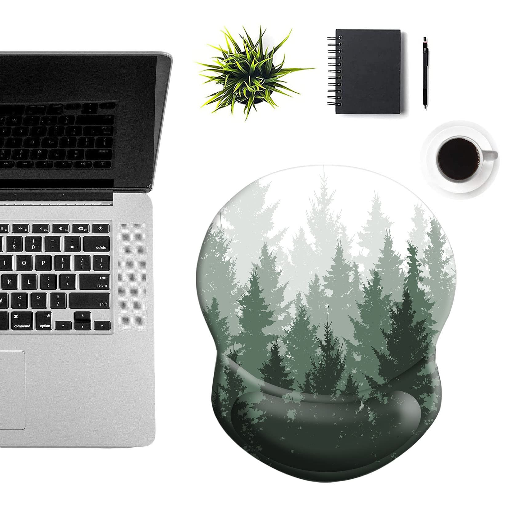 Ergonomic Mouse Pad with Wrist Support - Pain Relief, Non-Slip PU Base, Comfortable & Durable for Office, Home, Gaming - Perfect for Long Hours of Computer Work, Typing, and Online Studying (Misty Forest Design)