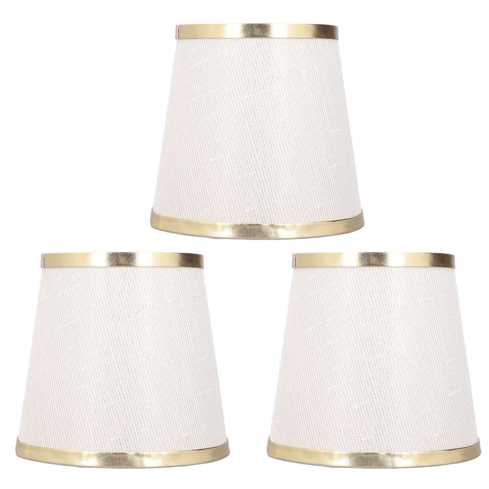 3-Piece Fabric Lamp Shade Set with Golden Leather Trim - E14 Bulb Compatible, Nordic Style Lampshade for Table Lamps, Chandeliers & Wall Lights (15x14x11cm) - Perfect for Living Room, Bedroom & Office Decor