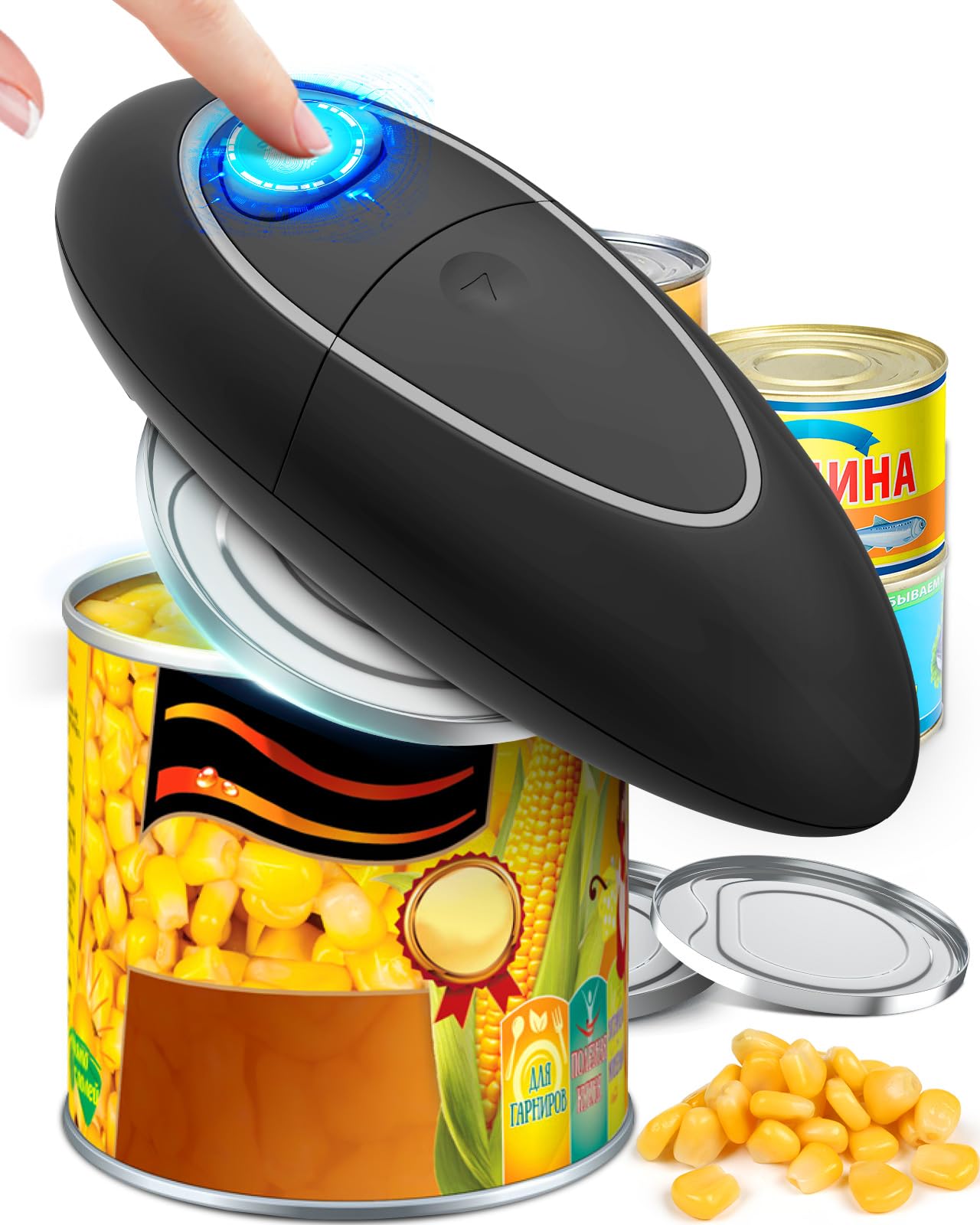 One Touch Electric Can Opener - Battery Operated Handheld Opener for Seniors & Arthritis - Smooth Edge Design Fits All Can Sizes - Safe Kitchen Gadget for Easy Food Prep - Perfect for Home, Camping & Emergency Use