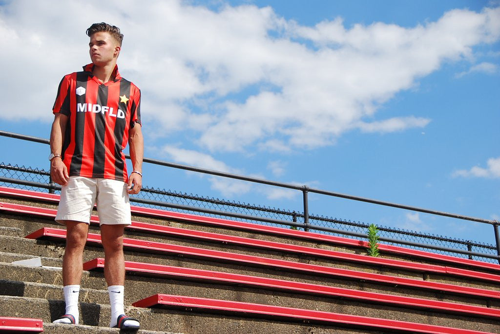 MIDFLD x Terrace Club Retro Milan Inspired Soccer Jersey – Vintage Football Shirt for Men & Women – Perfect for Matchdays, Training & Casual Wear