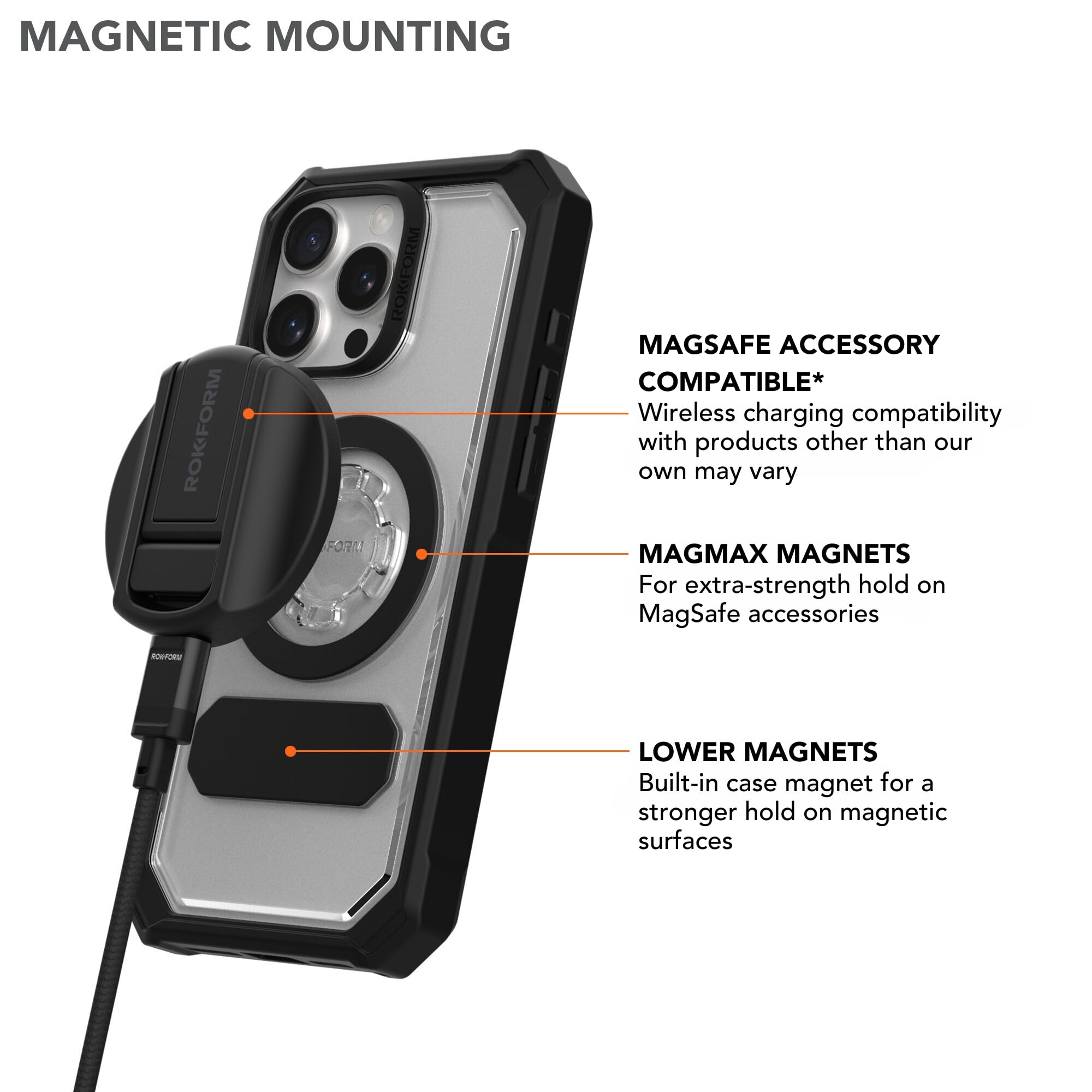 Rokform Crystal Series Magnetic Clear iPhone 16 Pro Max Case with RokLock Twist Lock - Drop Tested Armor Protection | Perfect for Outdoor Adventures, Work & Daily Use