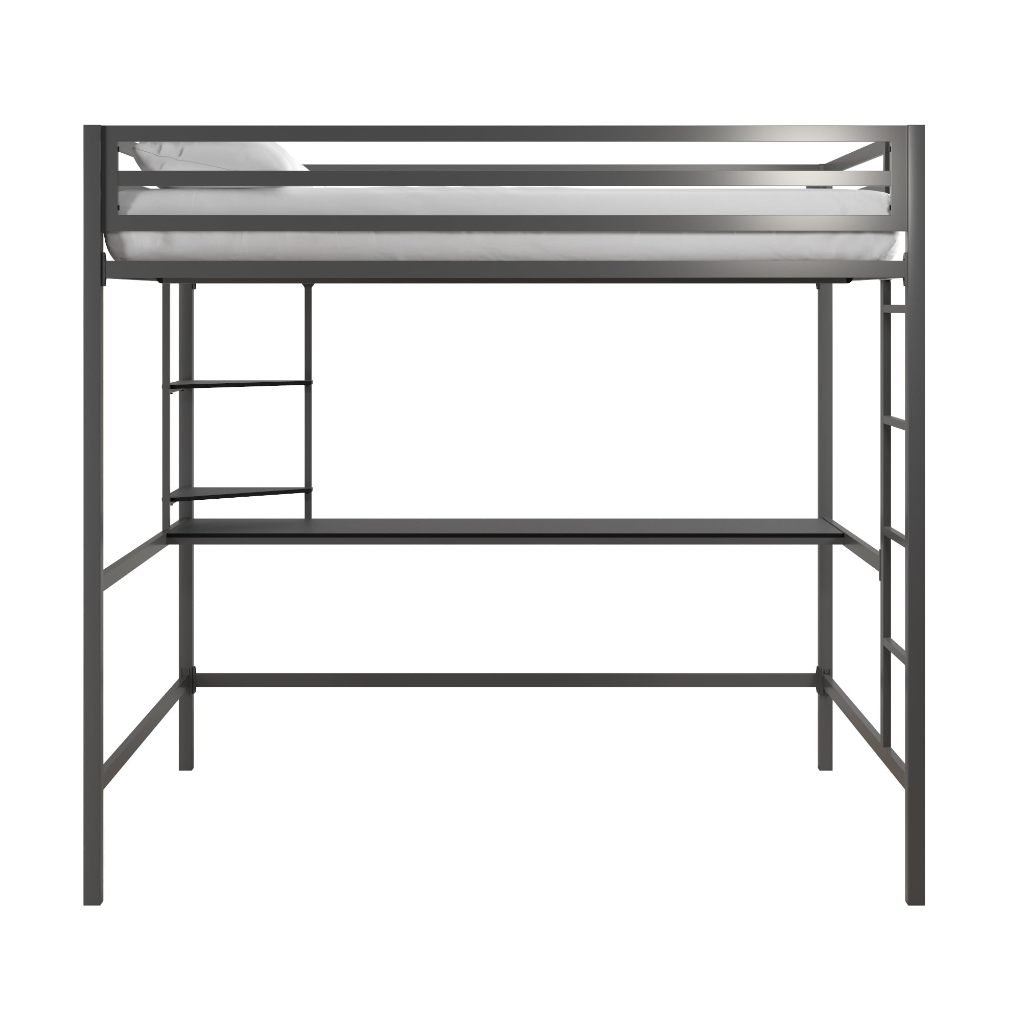 Novogratz Maxwell Metal Full Loft Bed with Built-in Desk & Shelves - Space Saving Gray/Black Bed Frame for Small Rooms, Dorms & Apartments