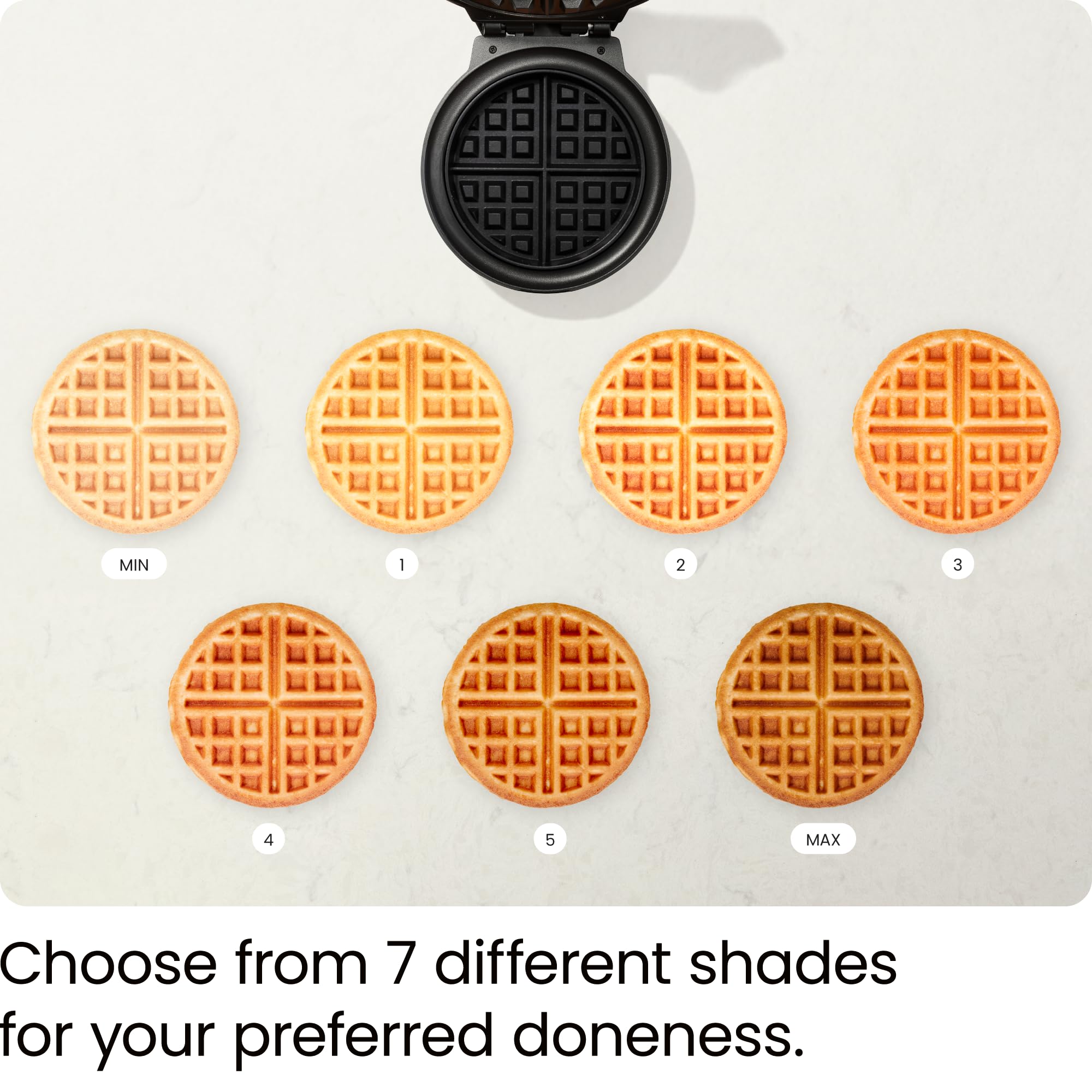Chefman Anti-Overflow Belgian Waffle Maker with Shade Selector & Temperature Control - Nonstick Round Plates, Cool-Touch Handle, Measuring Cup - Black Stainless Steel - Perfect for Breakfast, Brunch & Family Gatherings