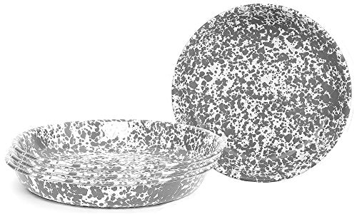 10.5 Inch Enamelware Pasta Plates Set of 4 - Grey Marble Design for Italian Dining, Kitchen Serving & Home Decor