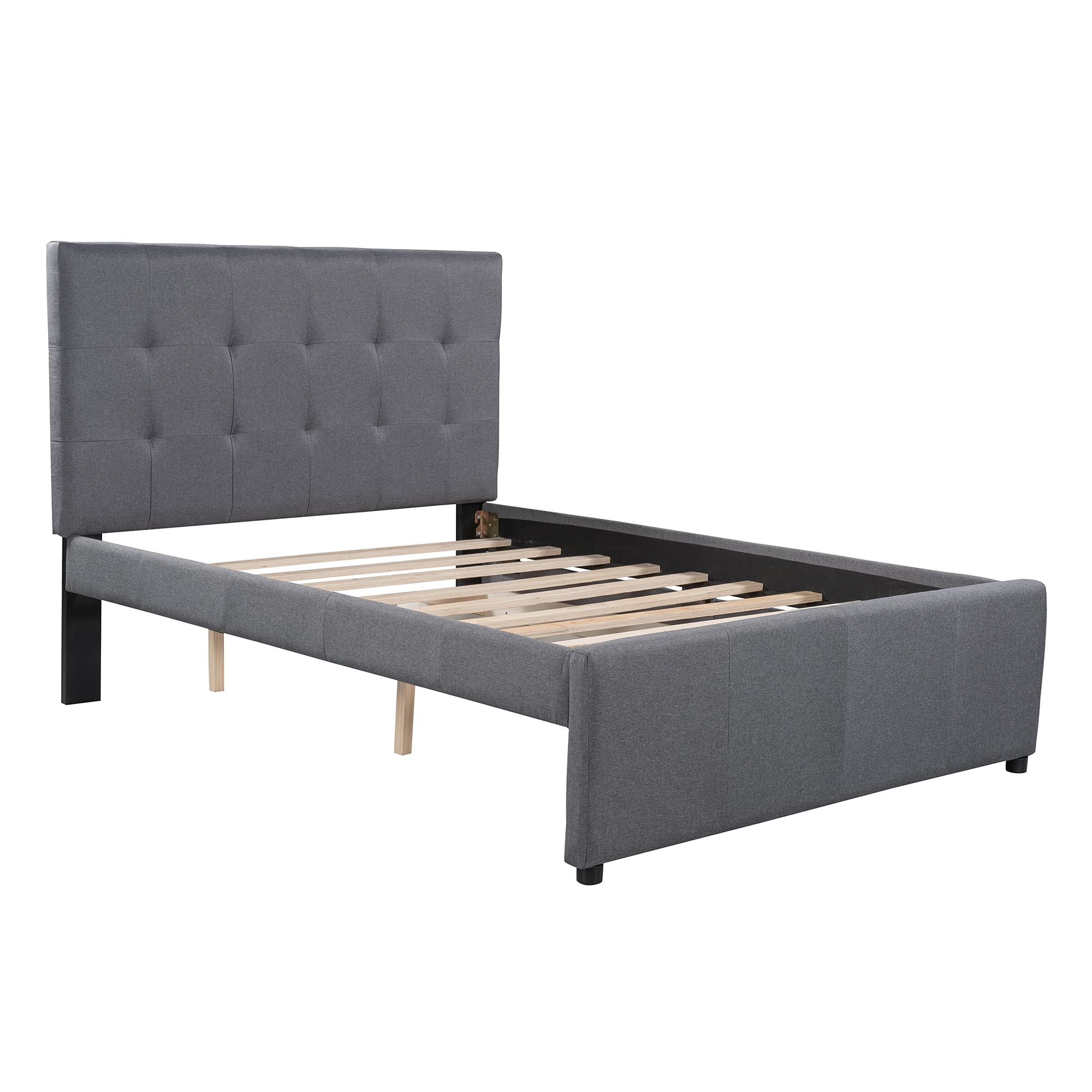 RUNNA Full Size Upholstered Platform Bed Frame with Headboard & 2 Storage Drawers - No Box Spring Needed Linen Daybed for Kids & Teens - Perfect for Small Bedrooms, Guest Rooms & Dormitories