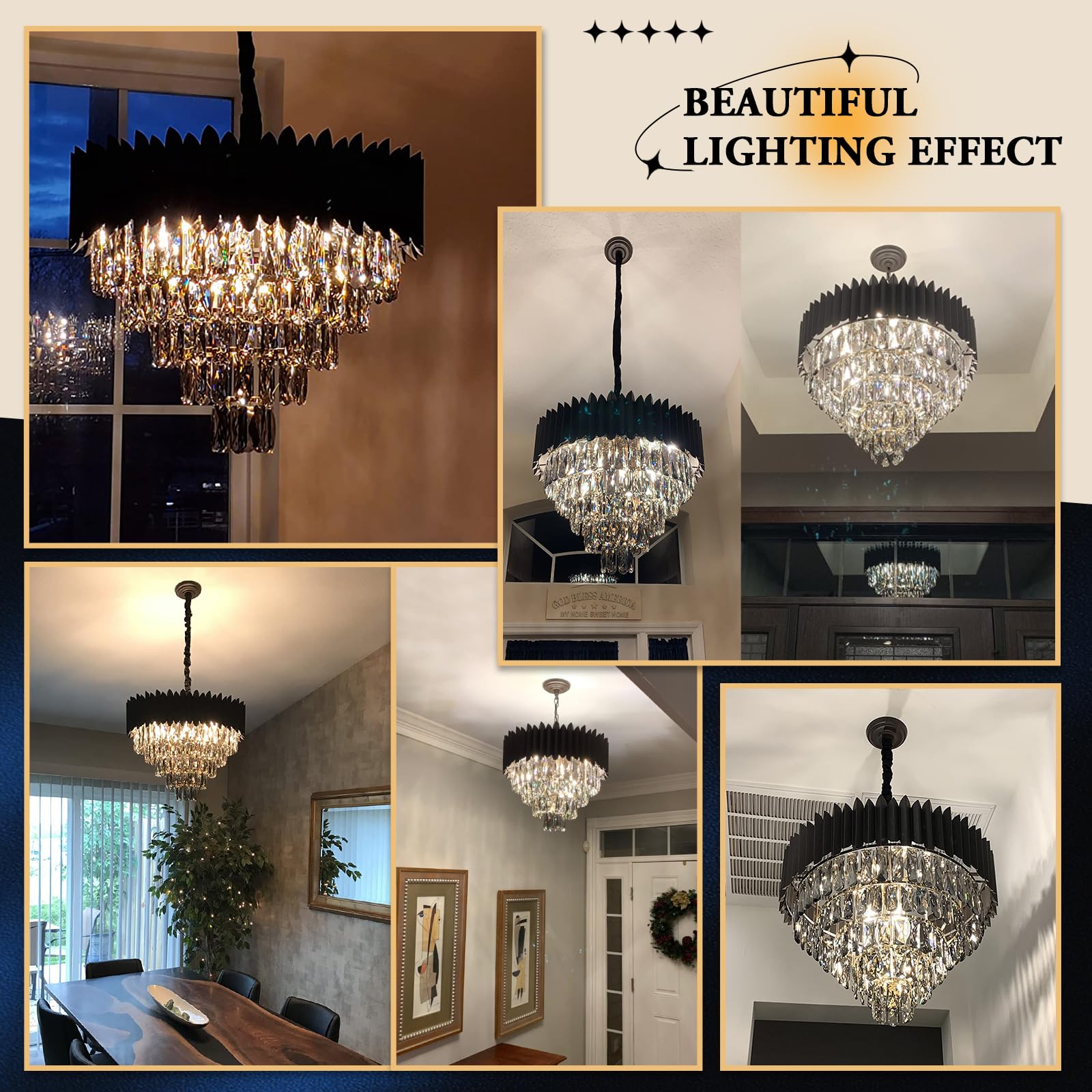 Modern Black Crystal Chandelier - 24