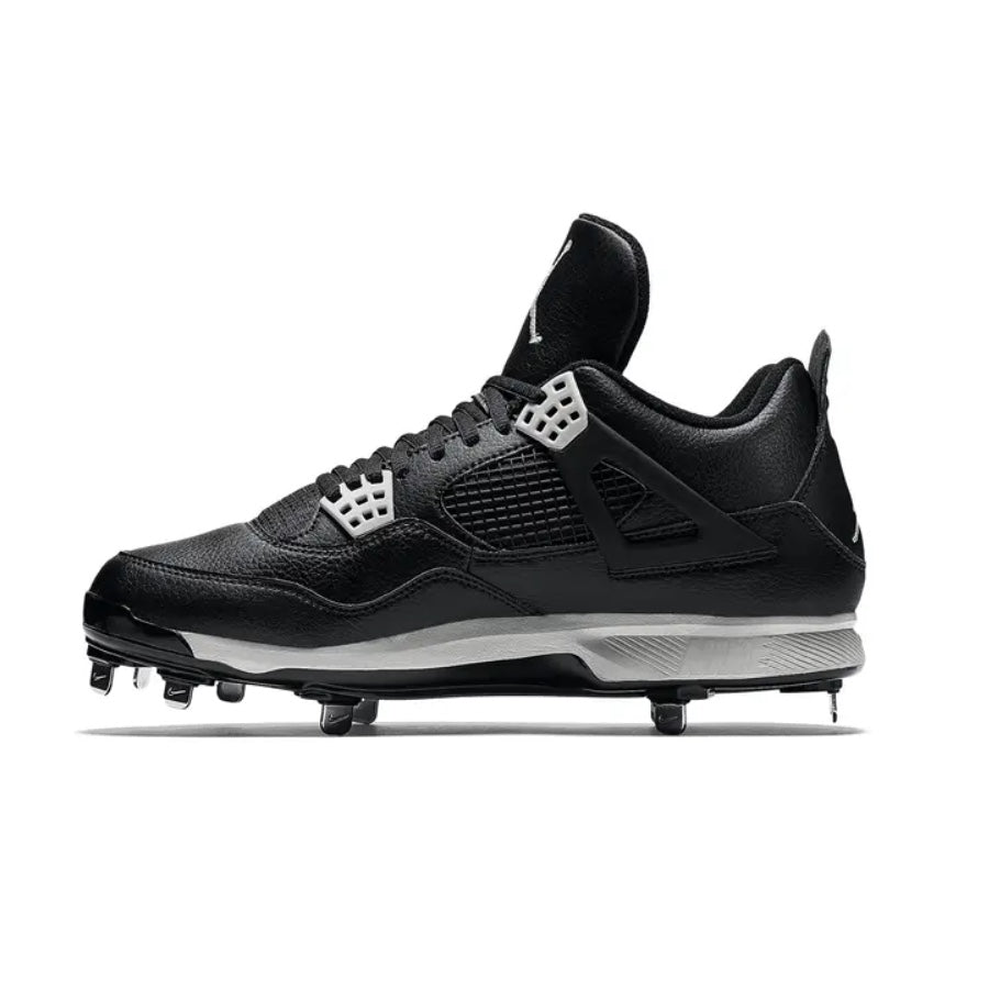 Air Jordan Retro 4 Metal Cleats - Black/Tech Grey Football Shoes for Men | Perfect for Football Training and Games