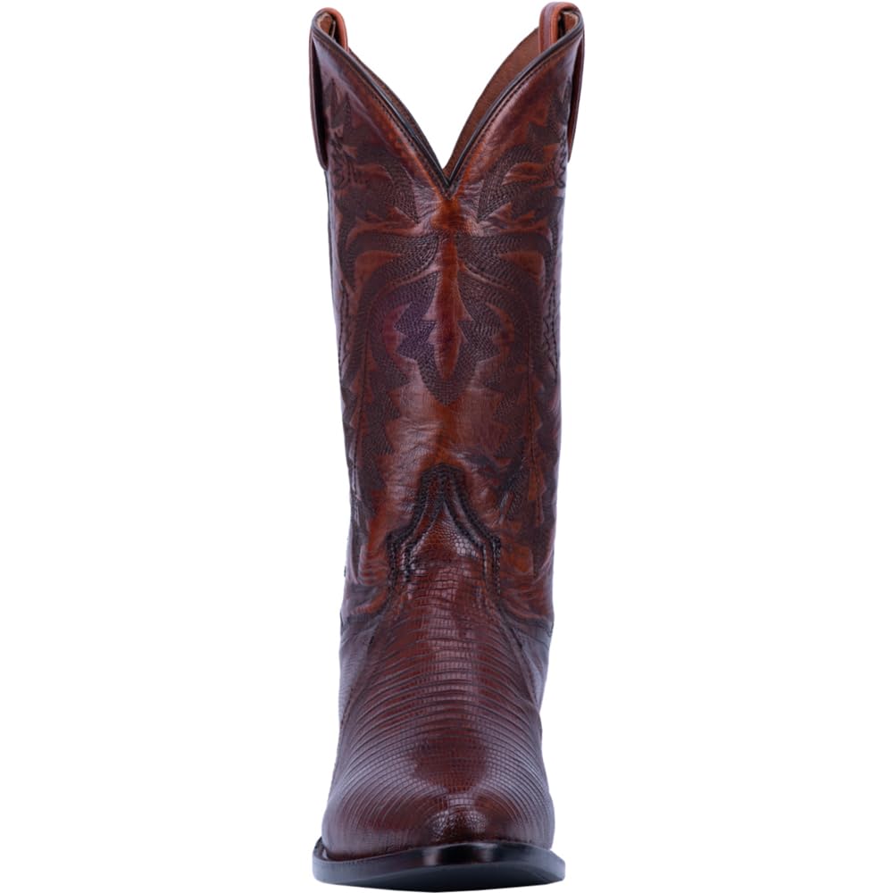 Dan Post Men's Winston Lizard Embroidered Round Toe Pull-On Dress Boots - Mid Calf Western Boots for Cowboy, Riding & Formal Occasions - Black