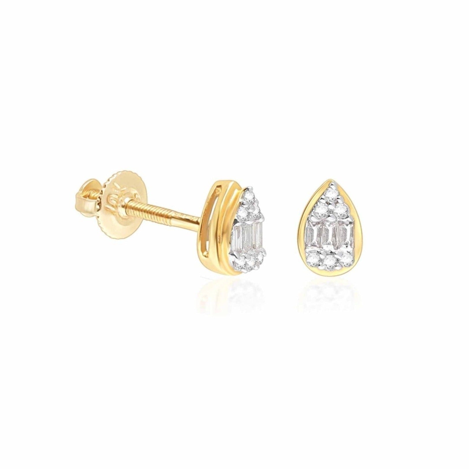 14K Solid Yellow Gold Diamond Pavé Pear Screw Back Earrings for Women - Elegant Dangle Earrings for Weddings, Parties & Special Occasions