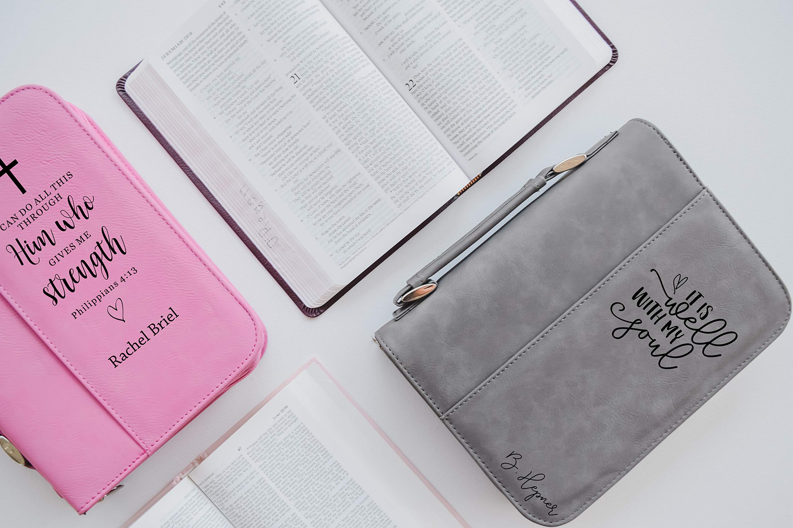 Custom Personalized Bible Cover - It is Well with My Soul - Tan Leather Bible Case for Women & Men - Perfect for Church, Bible Study & Gift Giving