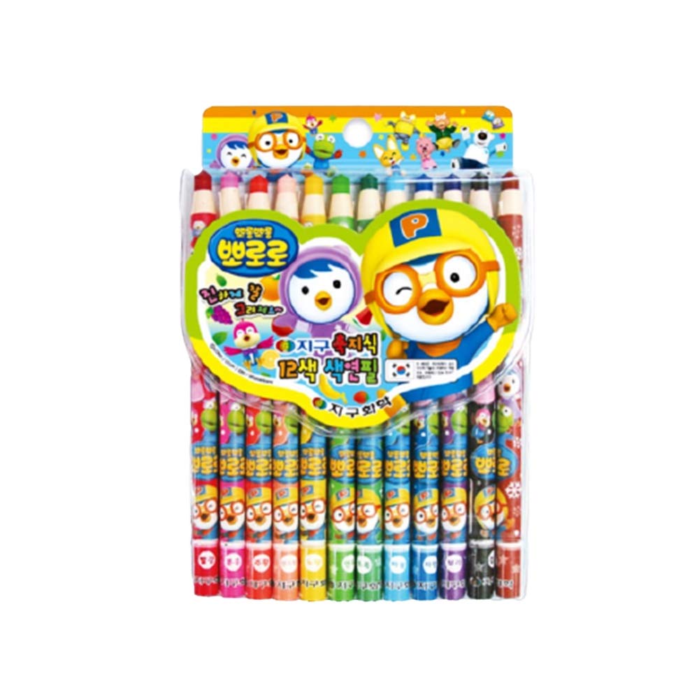 Pororo 12-Color Peel-Off Pencils Set - Vibrant Drawing & Art Supplies for Kids' Creativity