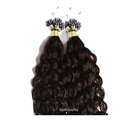 Brazilian Remy Human Hair Extensions 100g - Deep Curly Micro Loop Ring Pre Bonded Hair Weft with Micro Beads & Links for Black Women (26inch 100 Strands, Natural Black) - Perfect for Protective Styles, Weddings & Everyday Volume