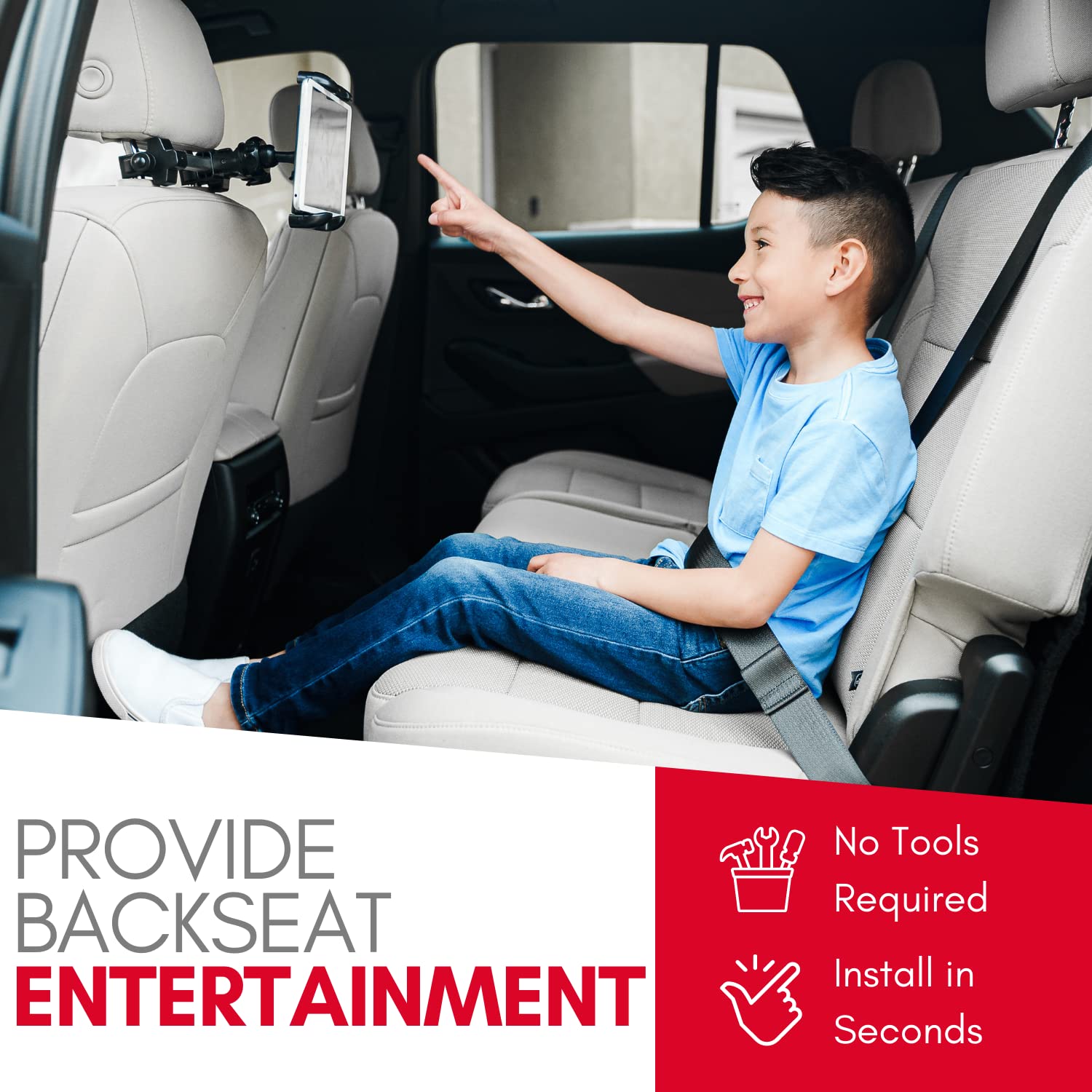 Macally Adjustable Car Headrest Tablet Holder - Universal iPad Mount for Backseat Kids (Fits 4.7-12.9