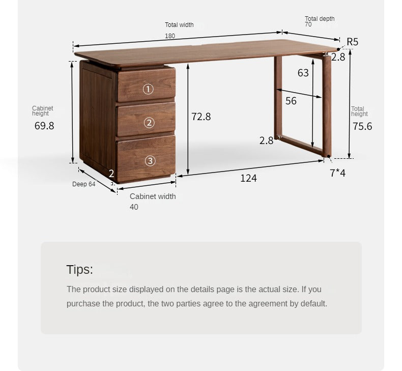 Premium Black Walnut Solid Wood Desk with Built-in Storage Cabinet - Modern Home Office Workstation for Professionals & Remote Workers