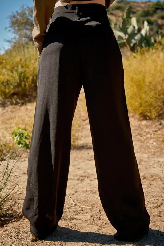 High Waist Front Pleat Wide Leg Pants for Women - Comfortable Office & Casual Trousers - Perfect for Work, Travel & Everyday Wear