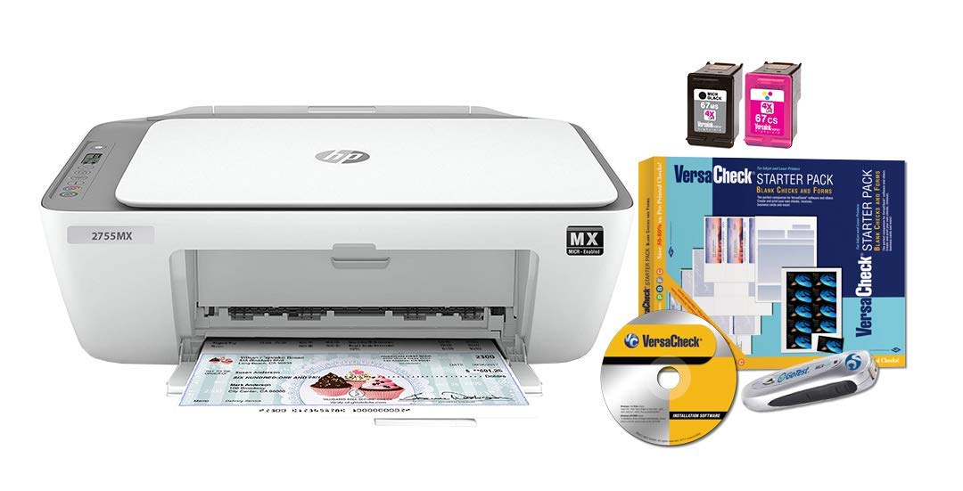 VersaCheck HP DeskJet 2755 MX MICR Check Printer with Presto Check Printing Software Bundle - White (2755MX) for Small Business & Home Office Banking
