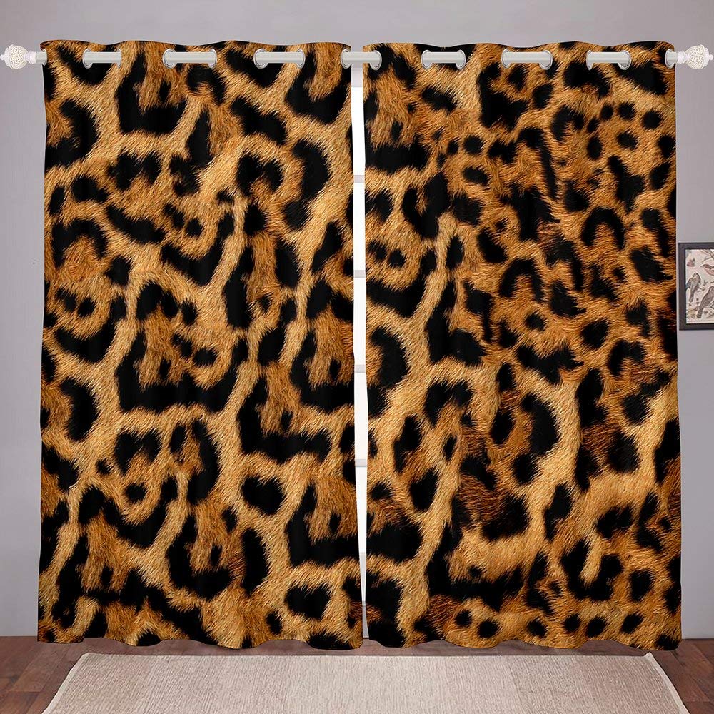 Black Leopard Print Curtains with Grommets - 2 Panels 76