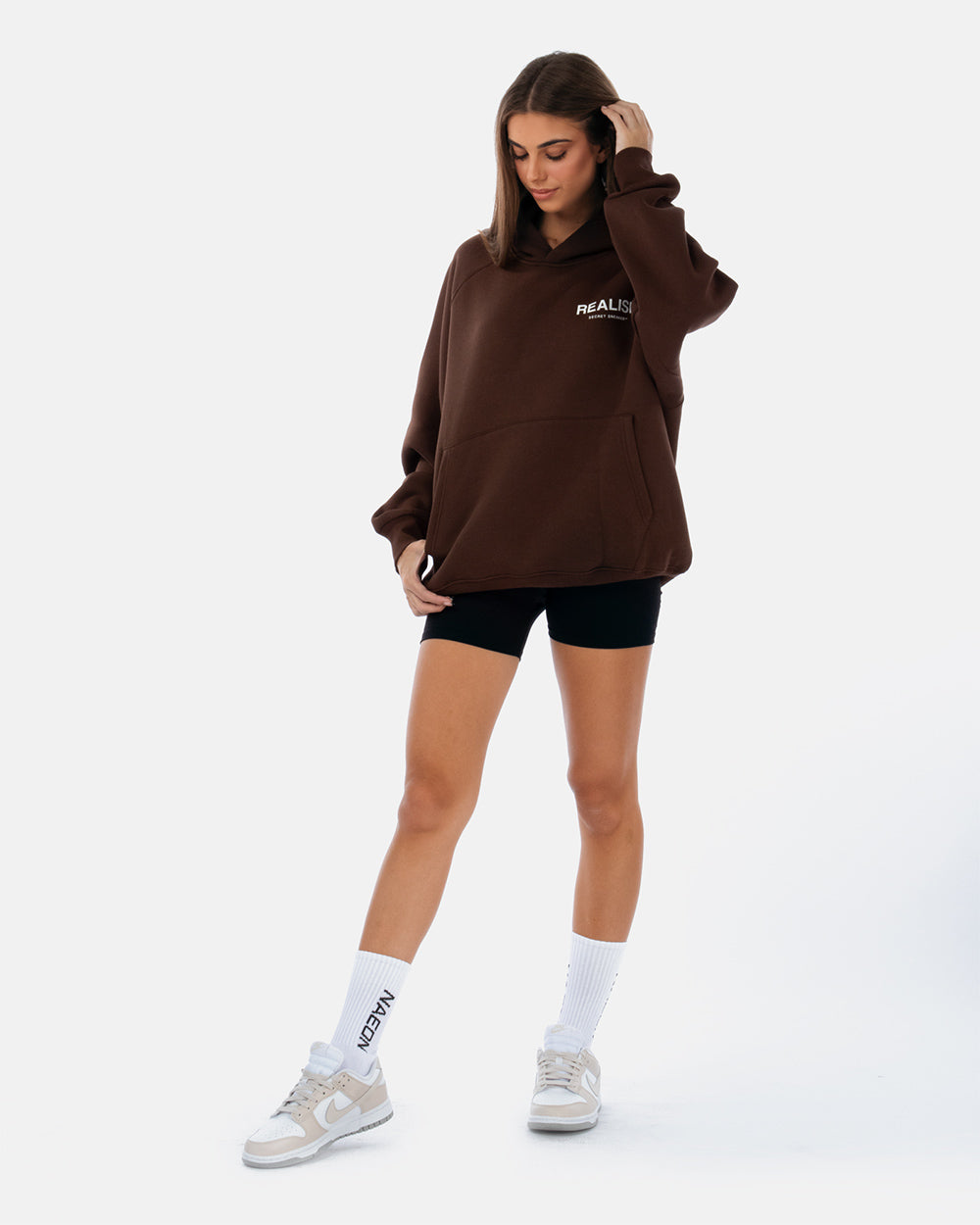 SSS Realism Back Logo Hoodie - Mocha Brown Pullover for Men & Women | Casual Streetwear, Loungewear & Winter Fashion