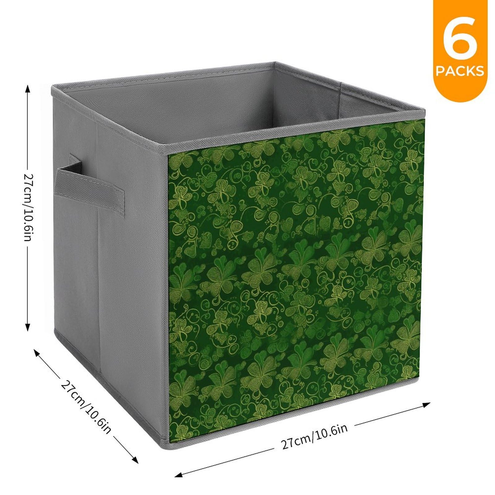 6-Piece Collapsible Storage Bins with Handles - St. Patrick's Day Glitter Printed Organizing Baskets for Shelves, Closet, Bathroom & Home Decor | Space-Saving Foldable Storage Containers for Household Organization