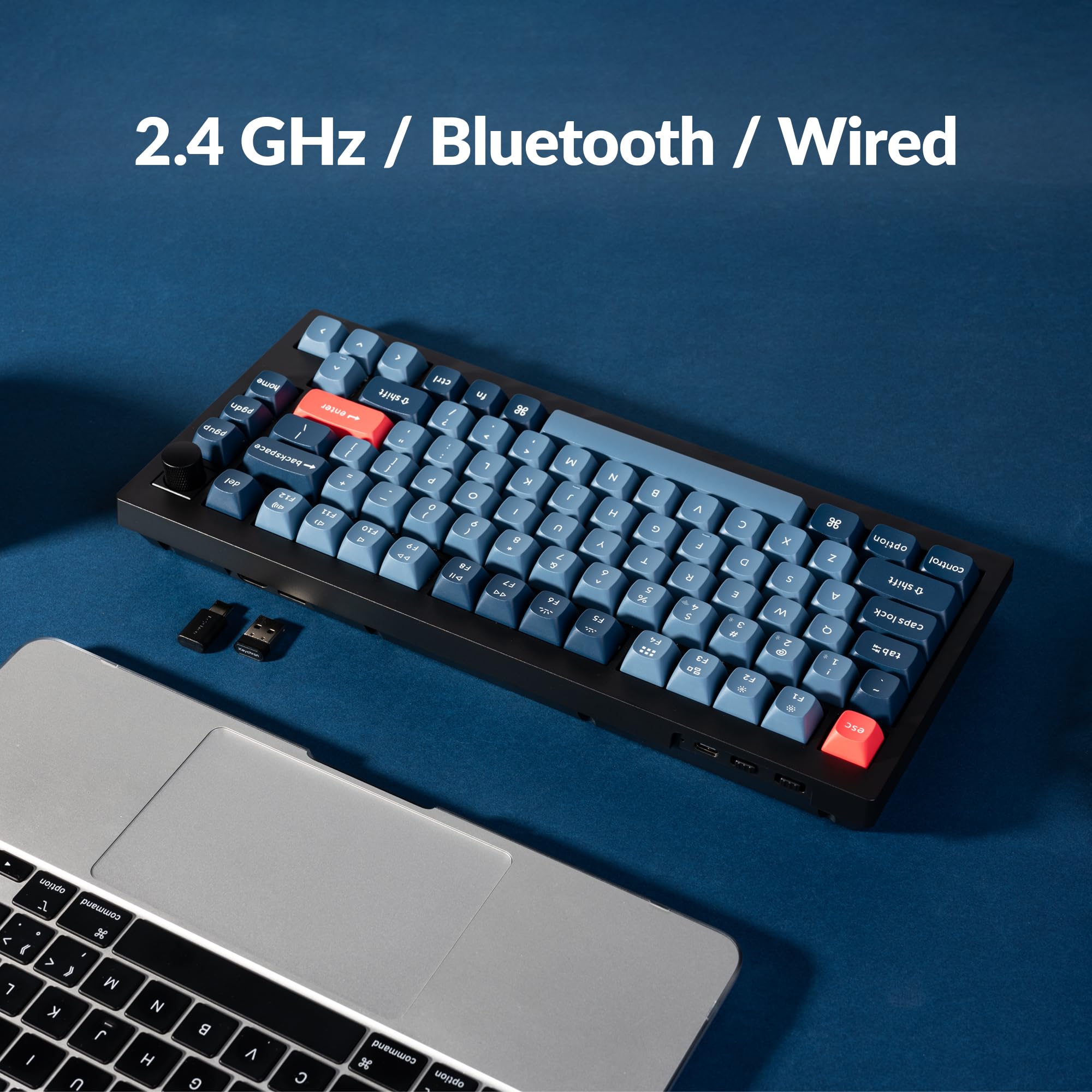 Keychron V1 Max 75% RGB Wireless Mechanical Keyboard - 2.4Ghz/Bluetooth 5.1/Wired, QMK/VIA Programmable, Hot-Swappable Gateron Jupiter Red Switch, Gasket Mount for Mac/Windows/Linux - Perfect for Gaming, Coding & Office Work