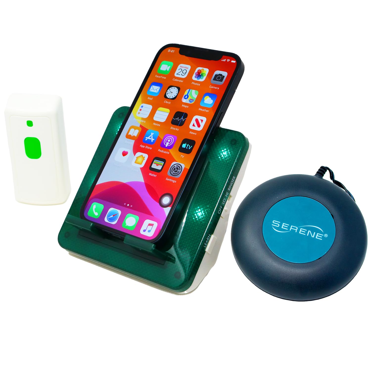 Serene Innovations Wireless Doorbell & Cell Phone Ringer Amplifier with Bed Shaker - for Home & Office Use