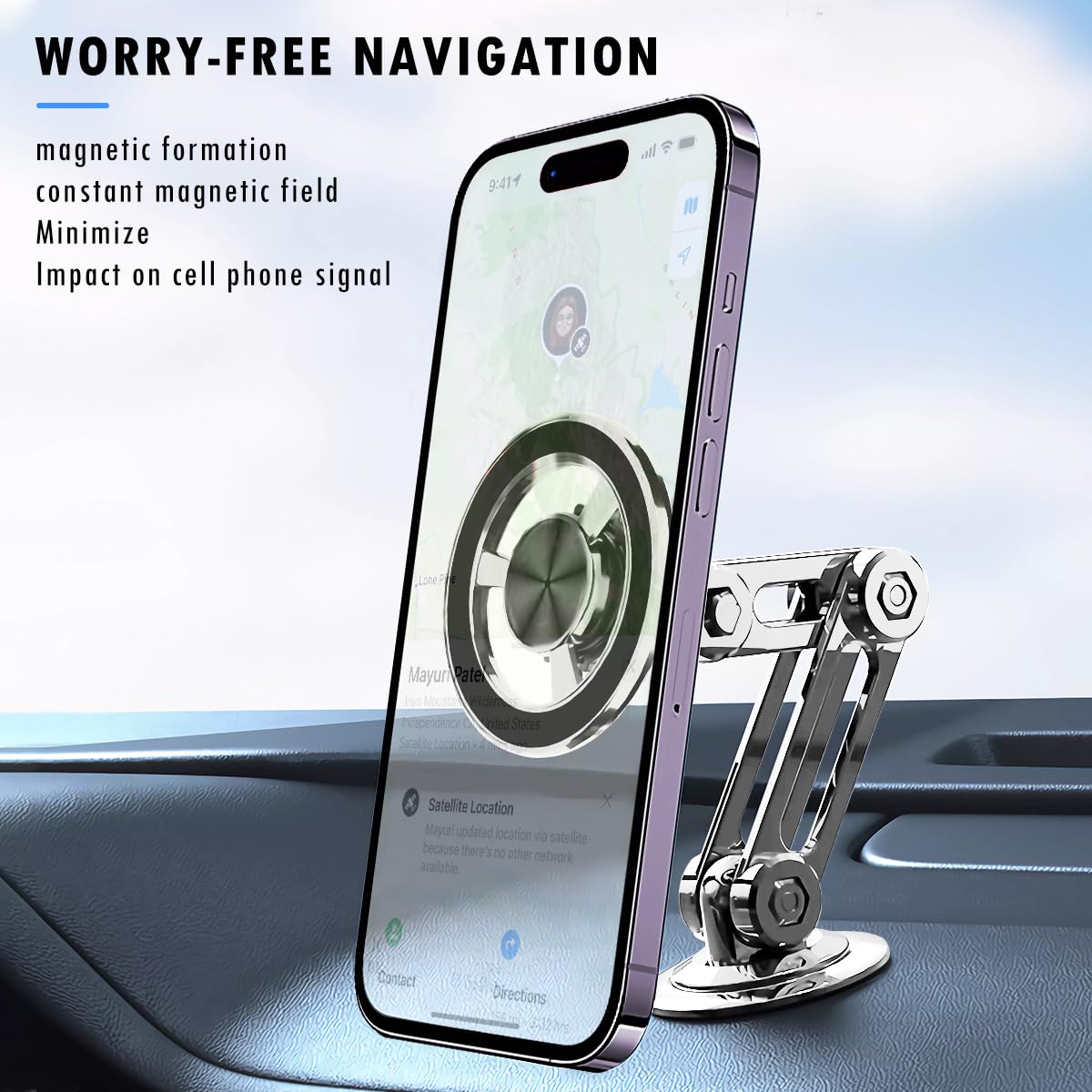 Jemey Universal 360° Pro Magnetic Car Phone Holder - 2025 New Hands-Free Auto Mount with Metal Ring, Adjustable Phone Stand for iPhone, Samsung, All Smartphones - Perfect for Driving, GPS Navigation & Road Trips