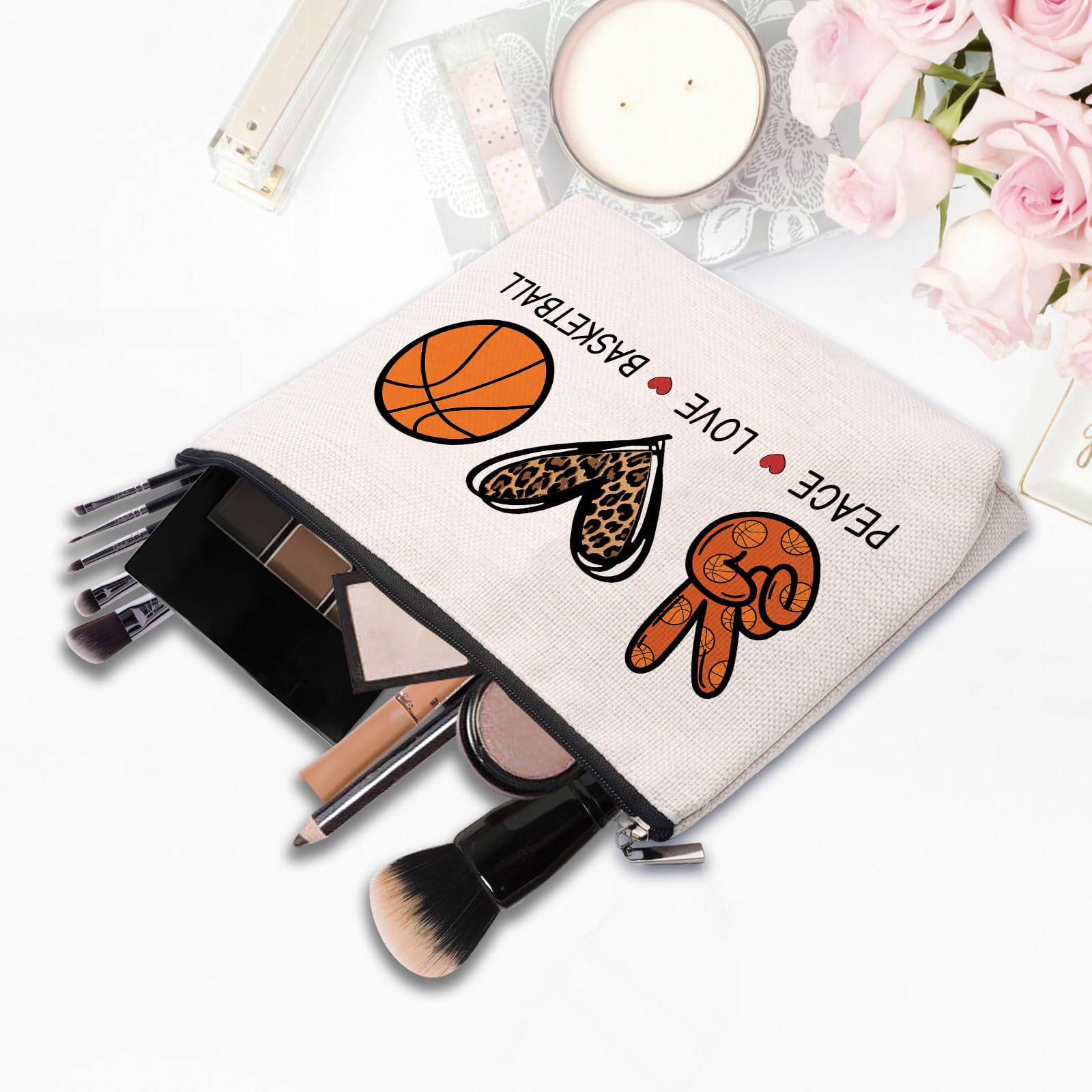 Basketball Themed Makeup Bag for Women - Perfect Cosmetic Pouch Gift for Basketball Players, Fans & Friends - Travel Makeup Organizer for Team Sports Enthusiasts | Ideal for Gym, Travel & Game Day Essentials
